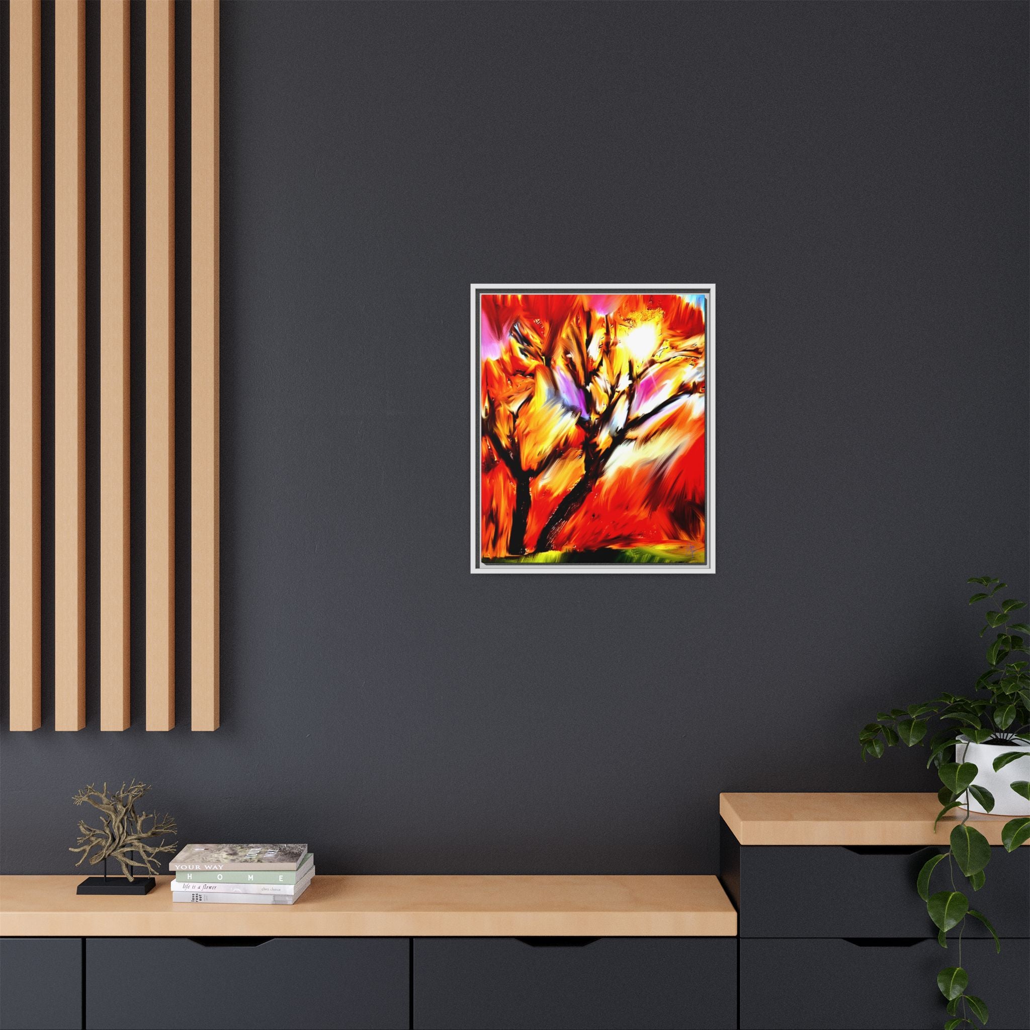 Framed Matte Canvas Print — Vibrant Tree Landscape