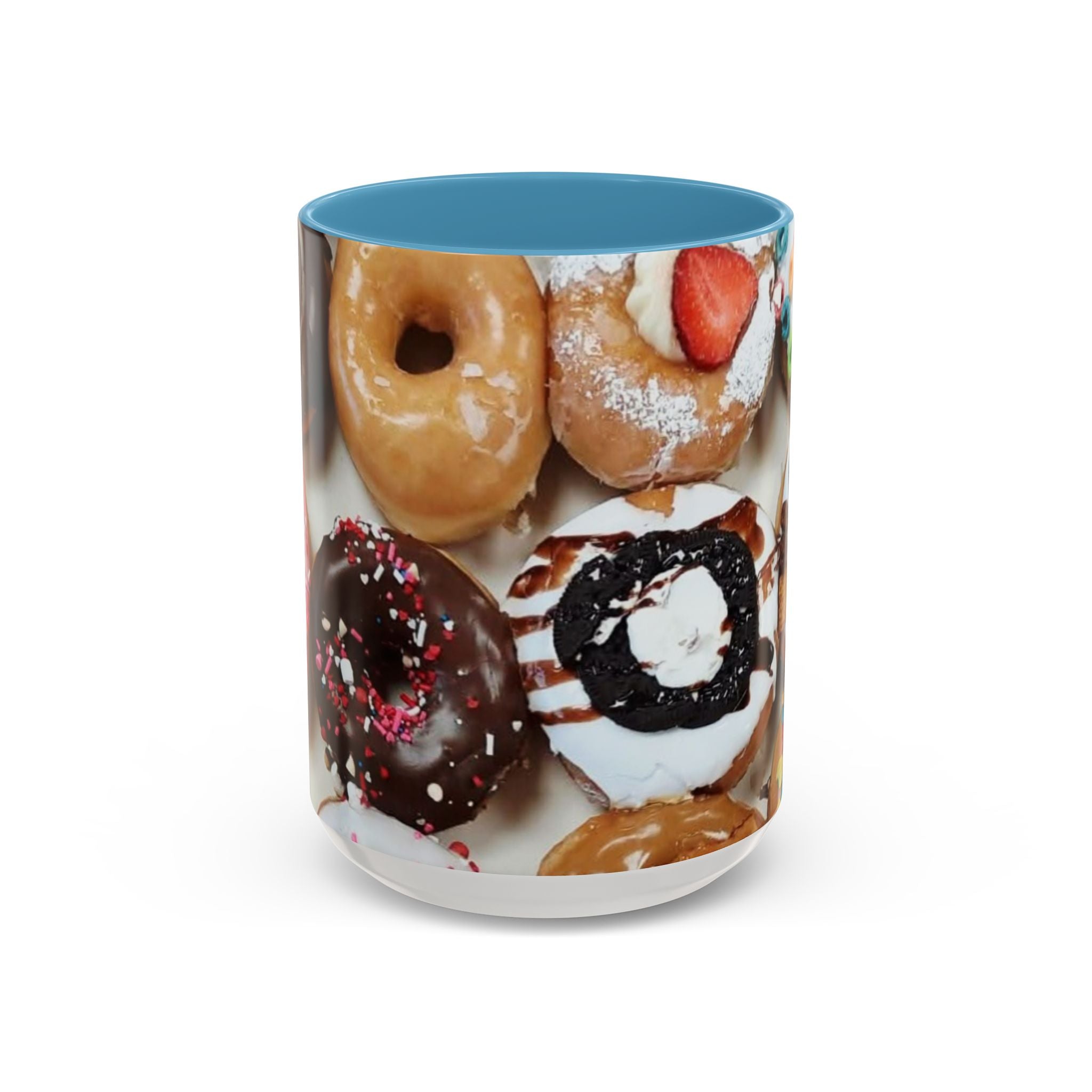 Donut Lover Accent Coffee Mug — Color Inside Rim & Handle, Photo-Print Assorted Donuts (11/15oz)