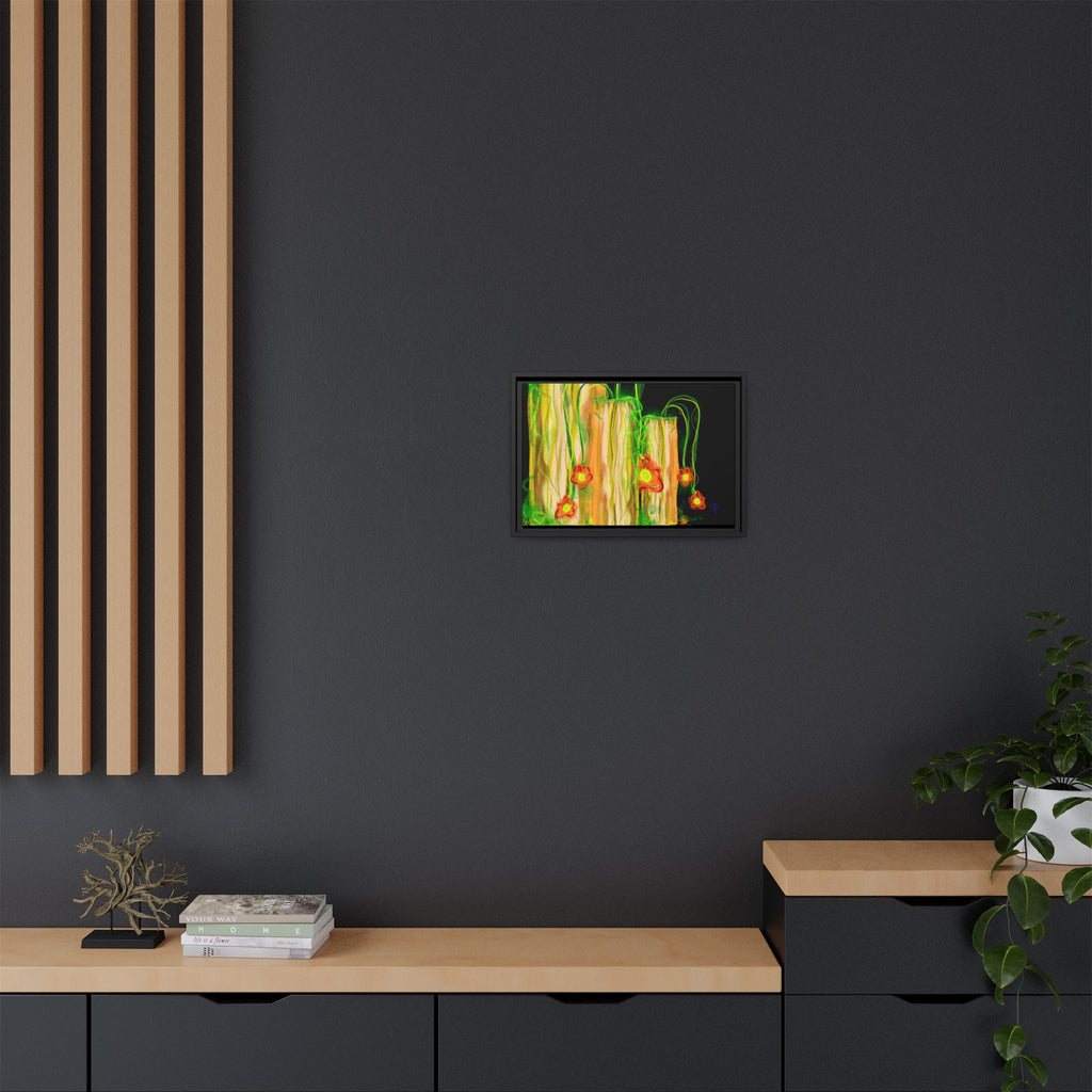 Framed Matte Canvas Print — Neon Floral Candlelight Art