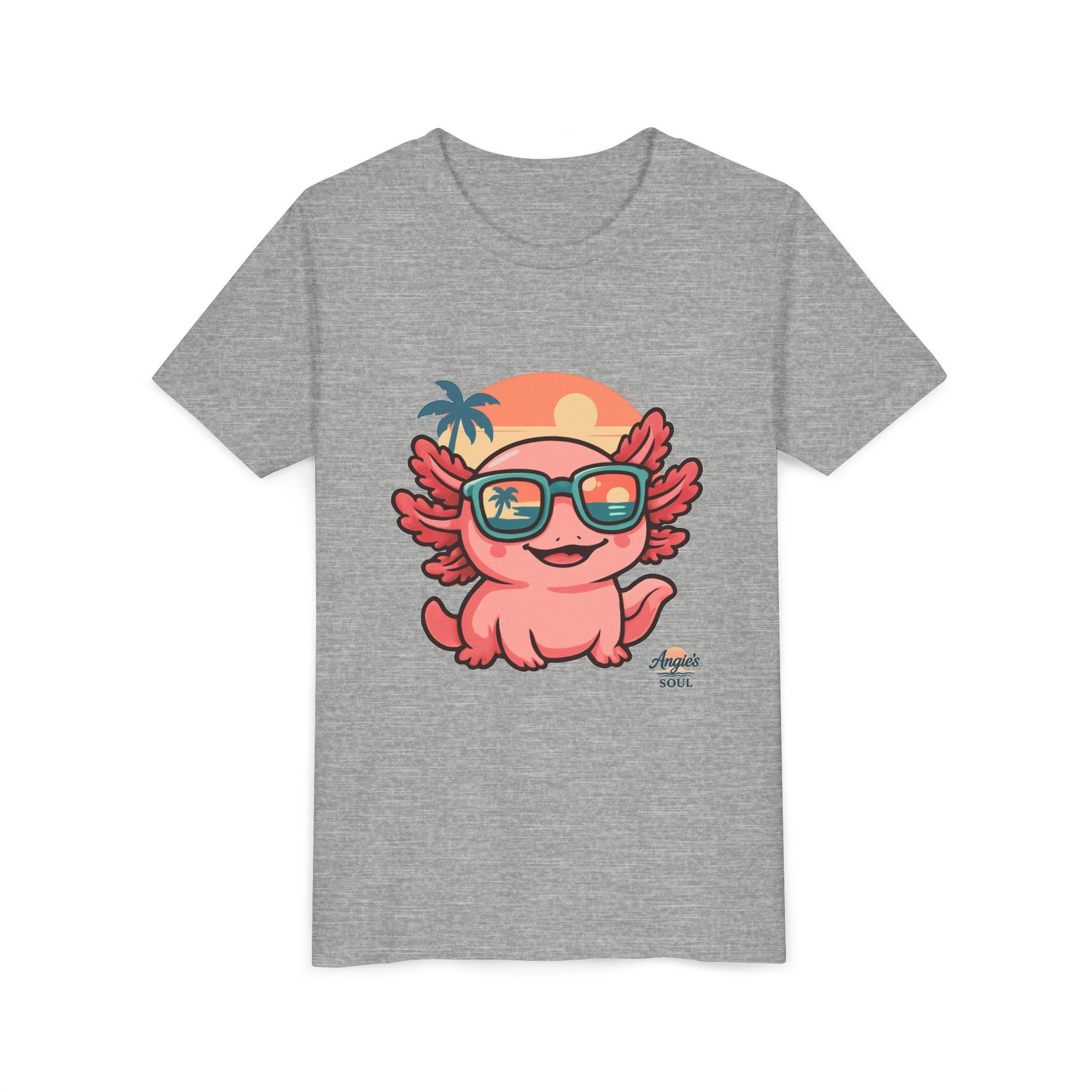 Axolotl Sunset Kids Tee — Cute Sunglasses Beach Axolotl Youth T-Shirt