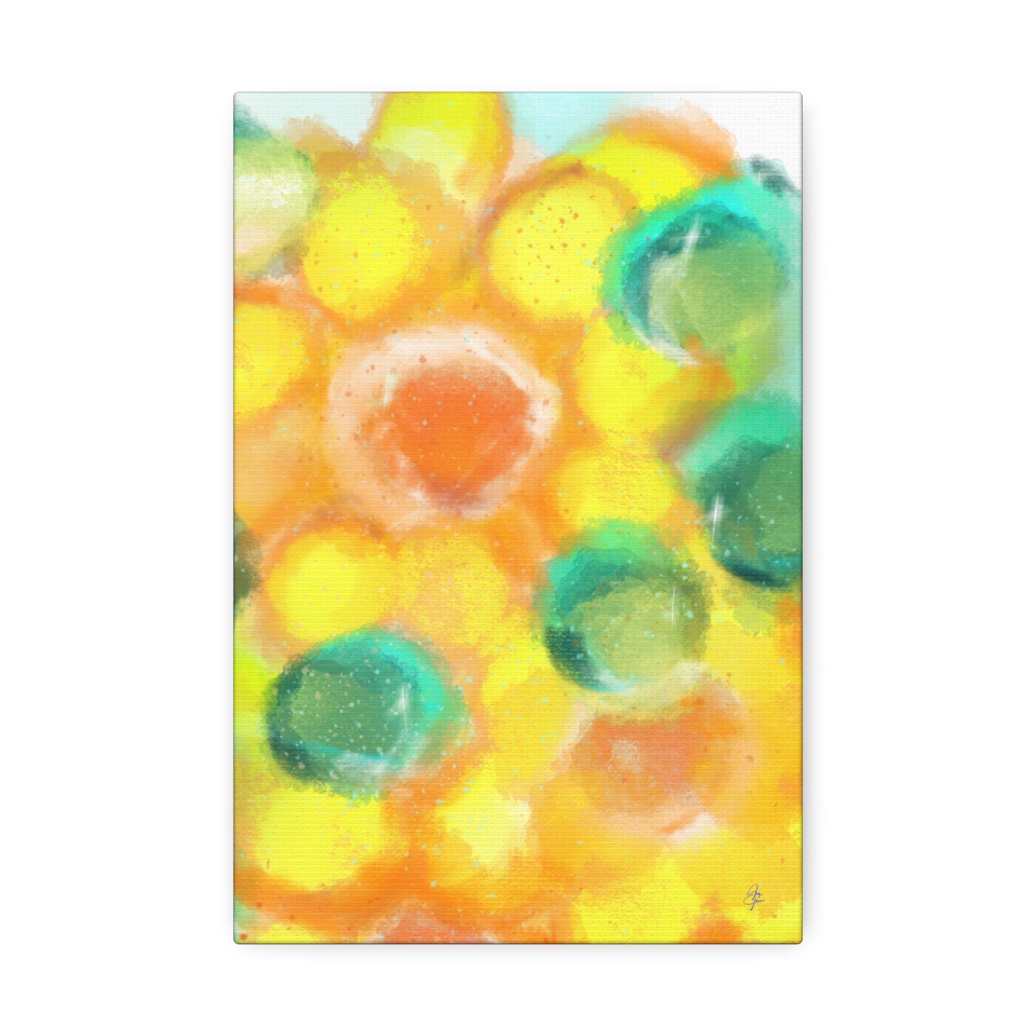 Abstract Sunshine Circles Canvas Art – Vibrant Yellow & Teal Stretched Wall Decor