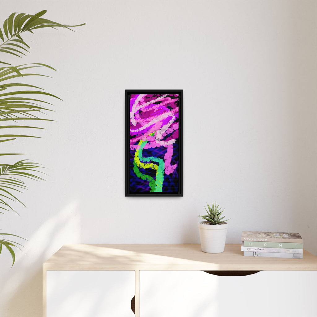 Framed Matte Canvas - Neon Rose Abstract Wall Art