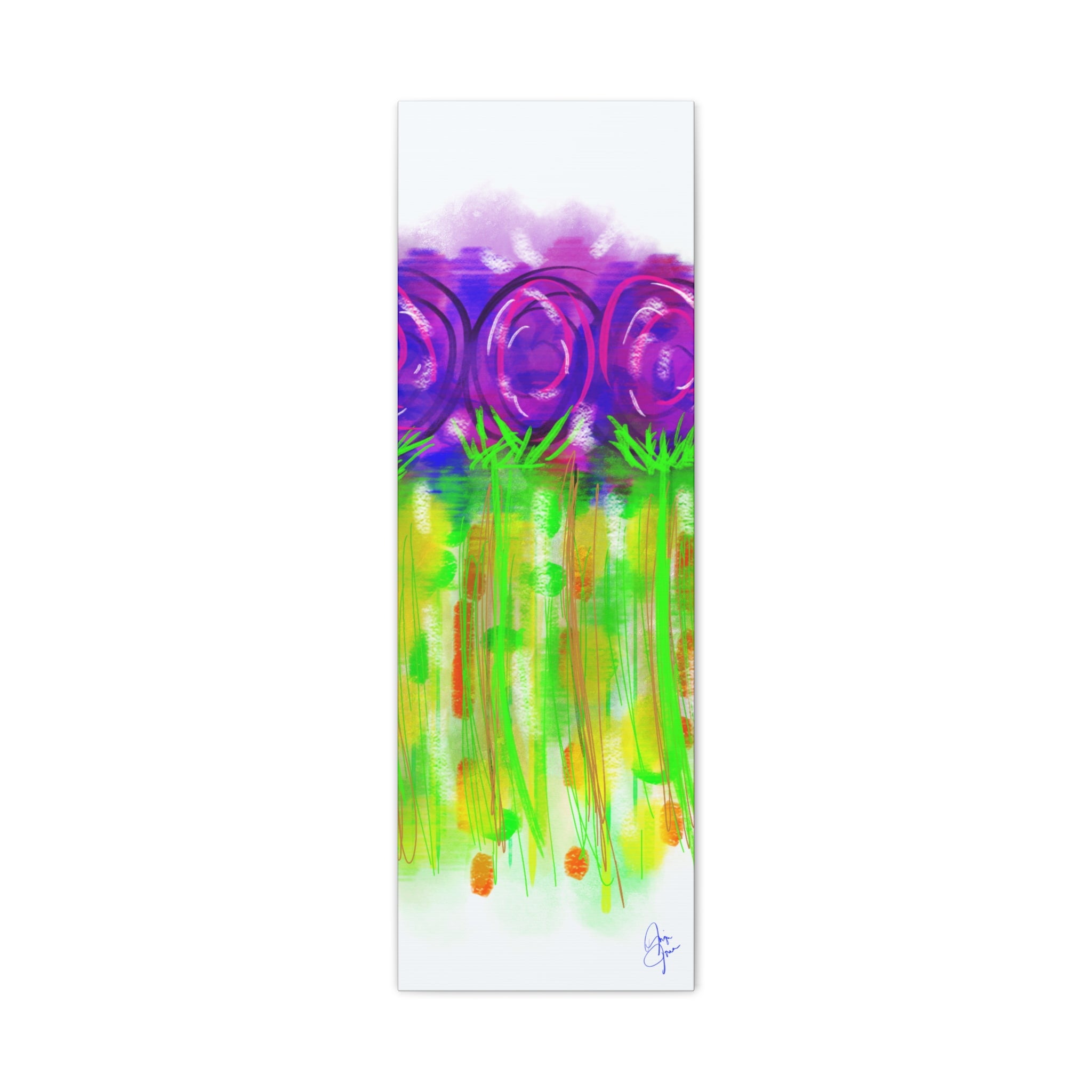 Abstract Purple Flowers Matte Canvas Wall Art — Vibrant Floral Painting on Stretched Canvas