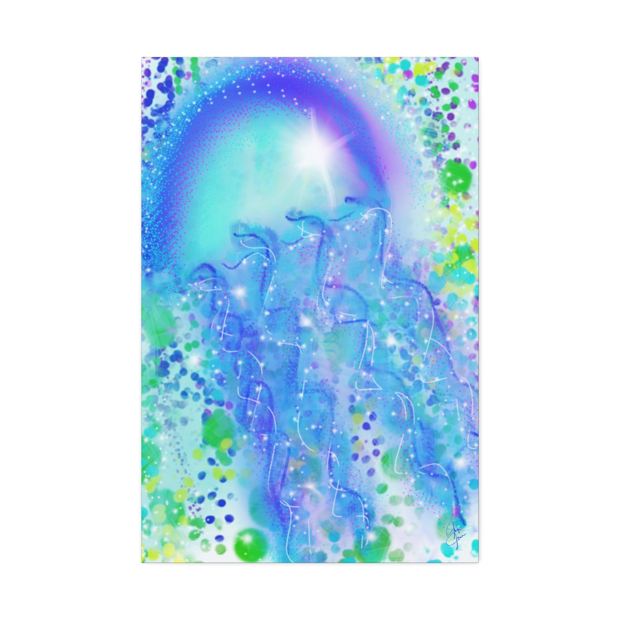 Blue Jellyfish Canvas Wall Art – Stretched 1.5" Ocean Abstract Print