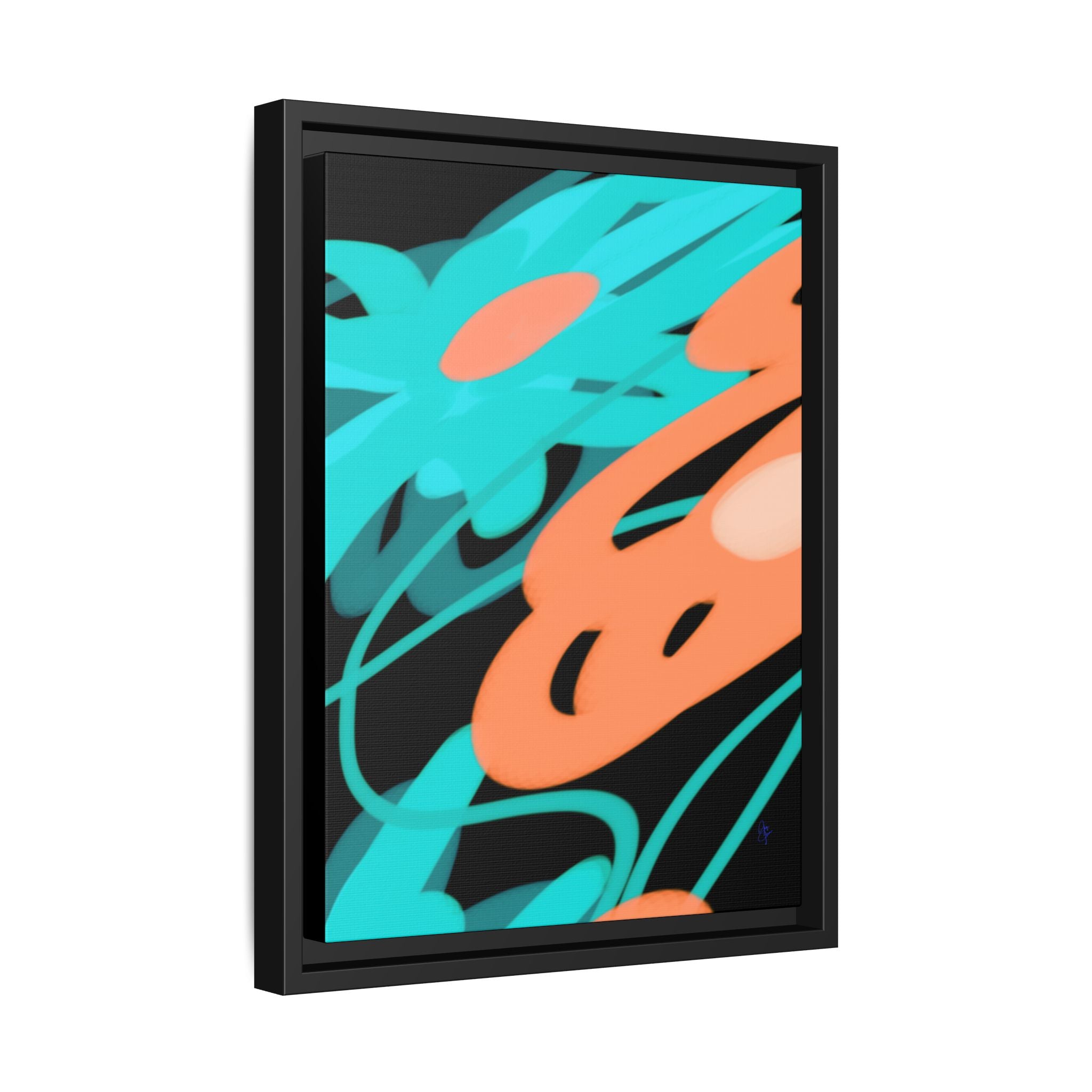 Abstract Teal & Coral Splash Framed Canvas
