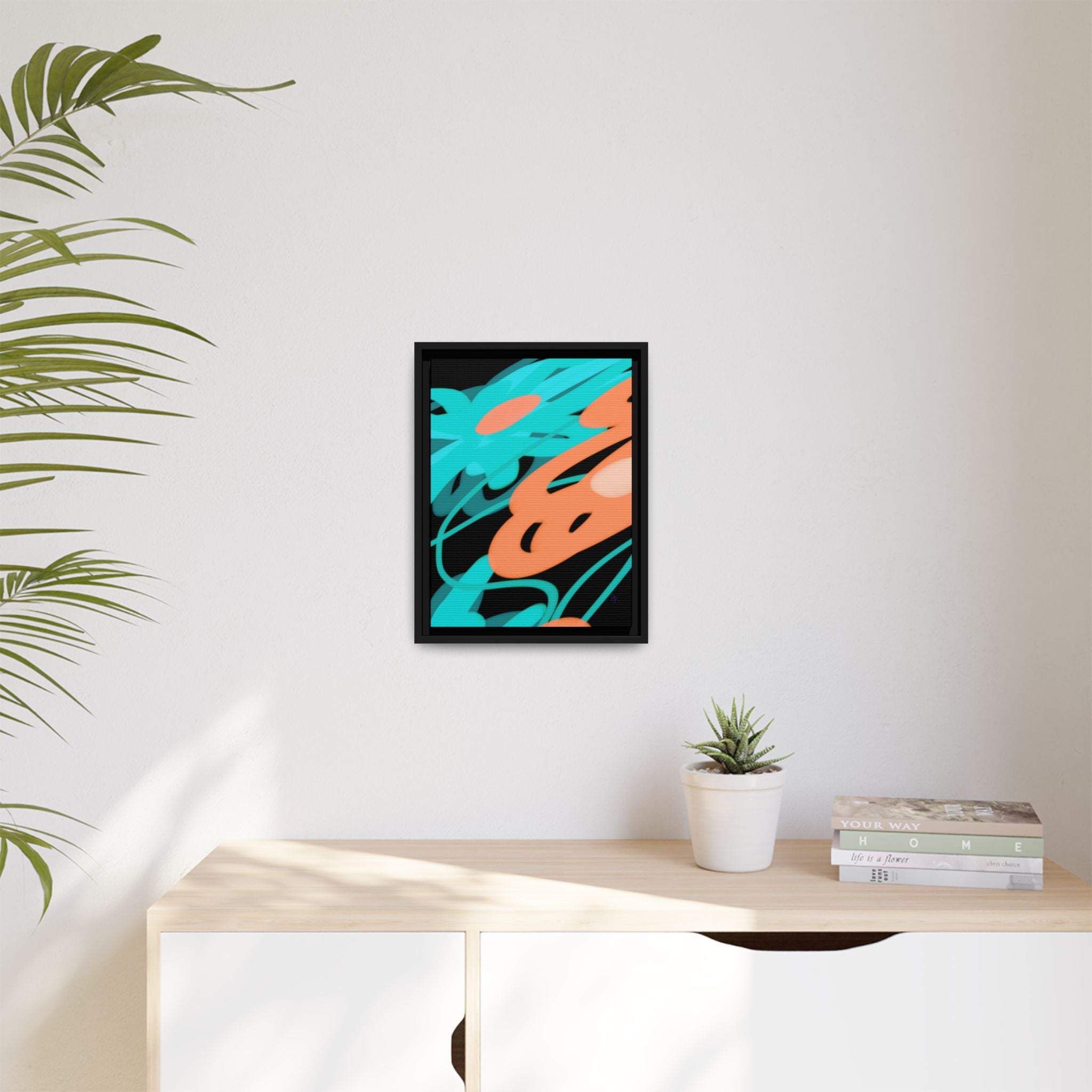 Abstract Teal & Coral Splash Framed Canvas