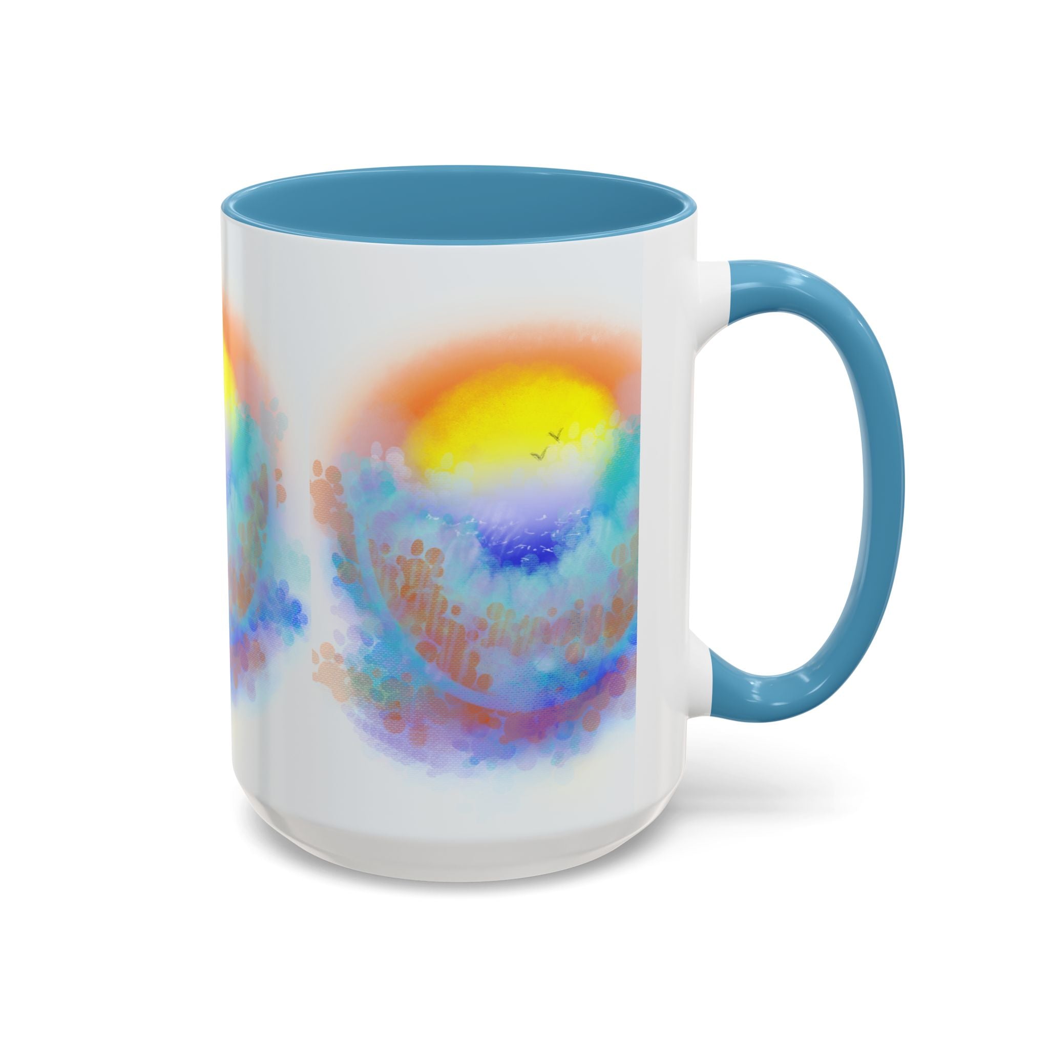 Sunrise Watercolor Accent Coffee Mug — Colorful Ocean Sunrise Art (11/15 oz)