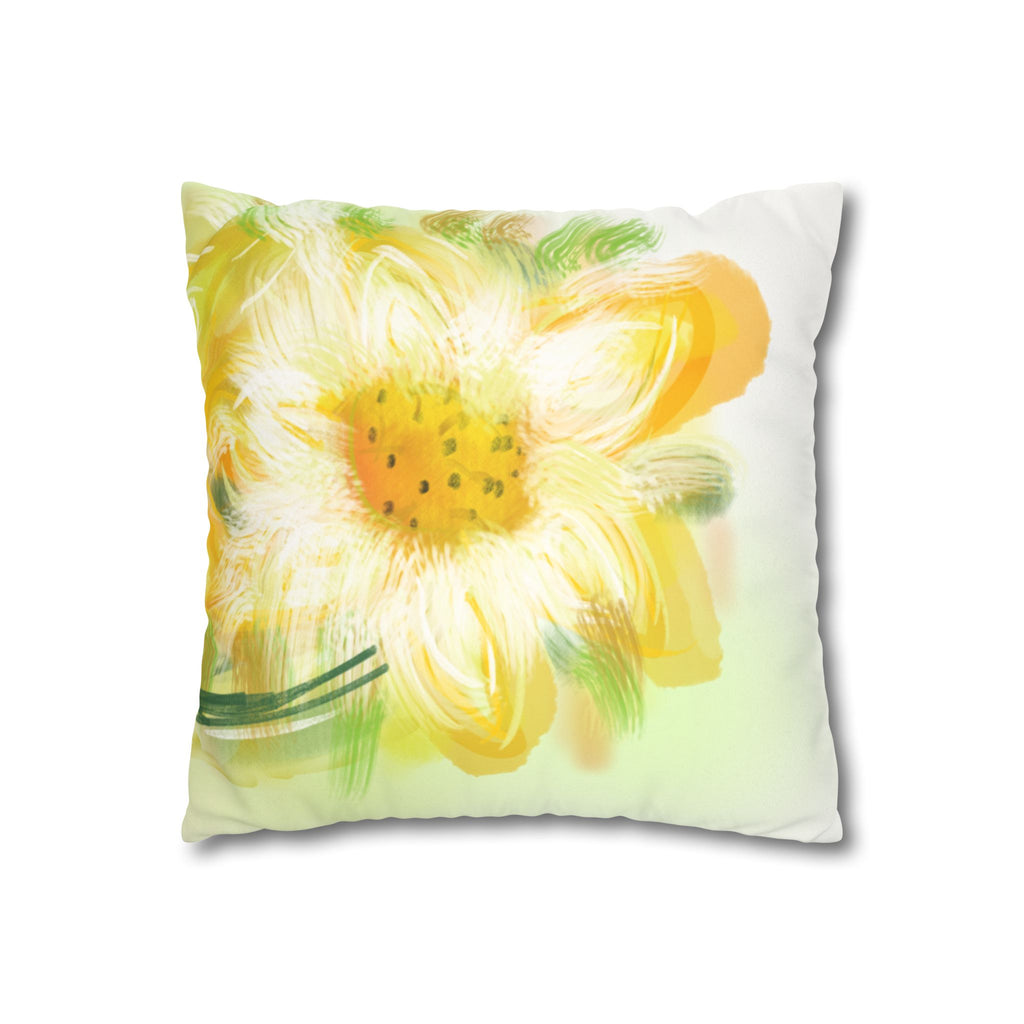 Yellow Daisy Faux Suede Pillowcase — Floral Square Throw Pillow Cover