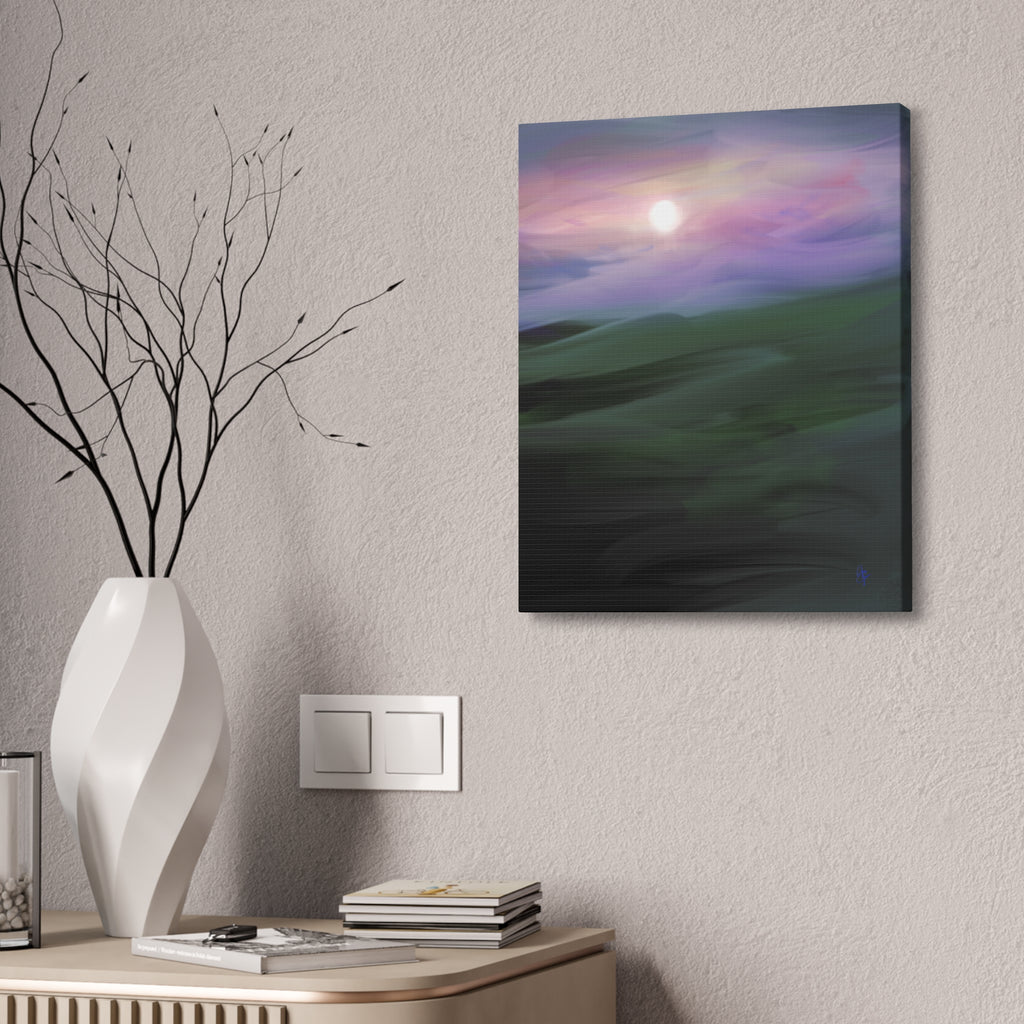 Sunrise Mist Landscape Canvas Print — Serene Pastel Wall Art