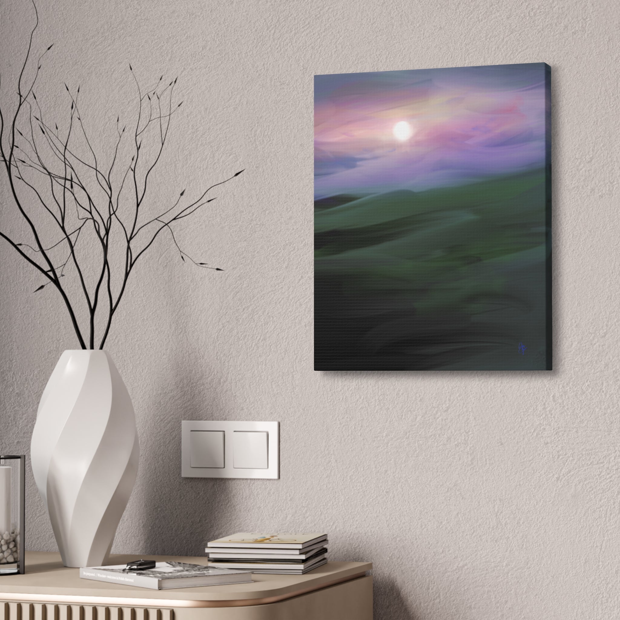 Sunrise Mist Landscape Canvas Print — Serene Pastel Wall Art
