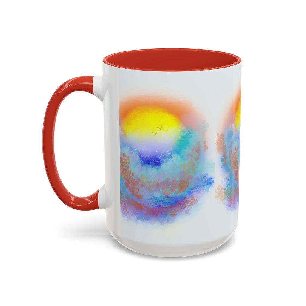 Sunrise Watercolor Accent Coffee Mug — Colorful Ocean Sunrise Art (11/15 oz)
