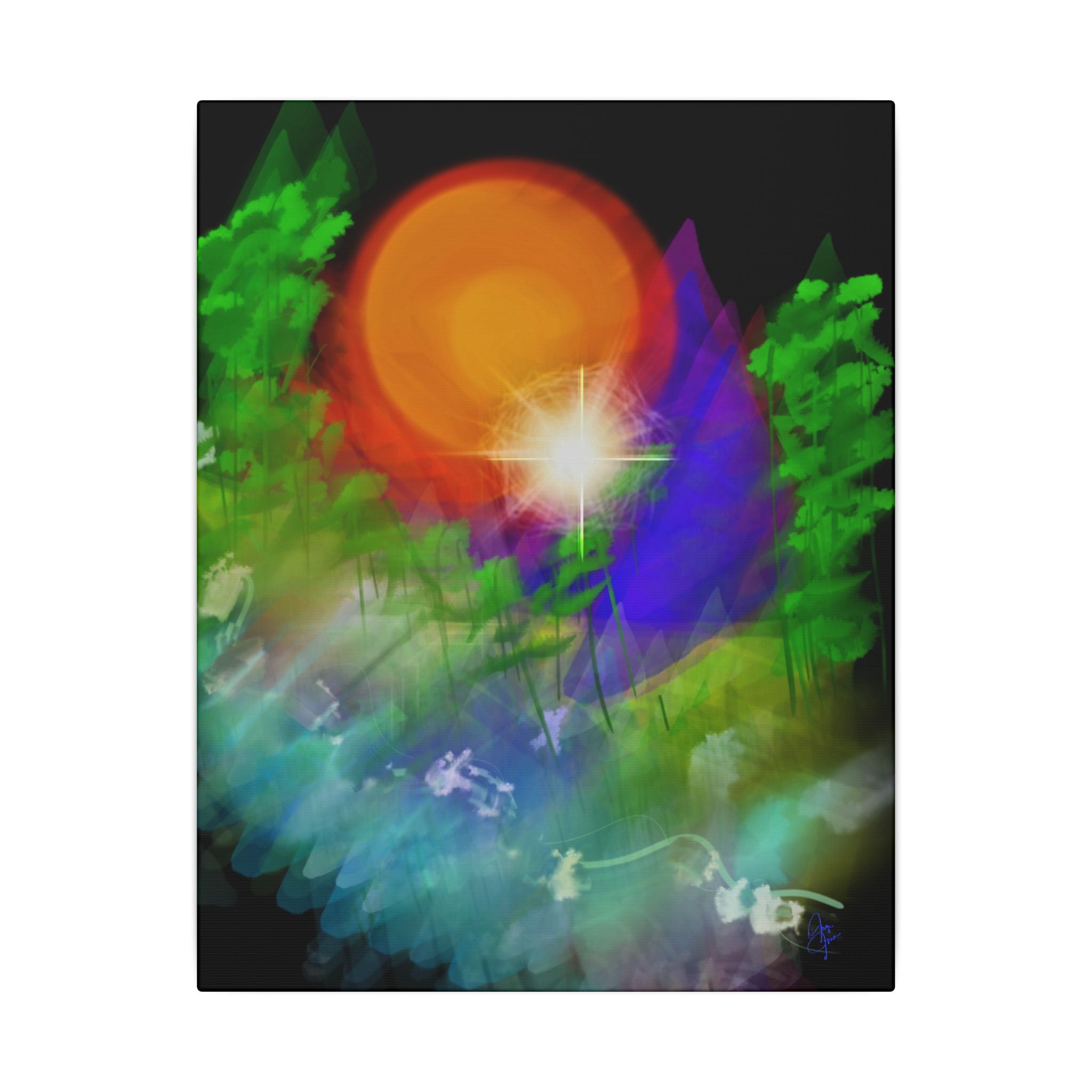 Sunburst Forest Matte Canvas Wall Art — Abstract Nature Landscape