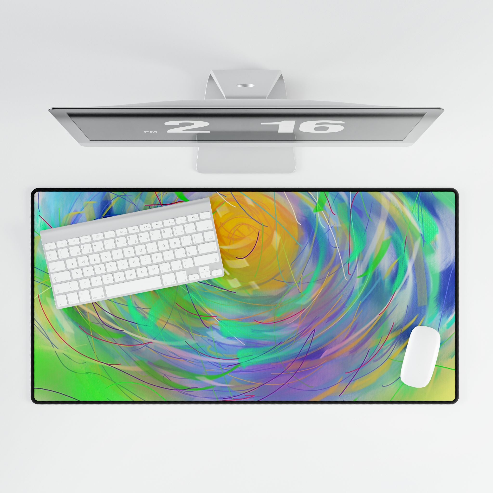Abstract Sunrise Desk Mat — Colorful Swirl Mouse Pad for Home Office & Gaming