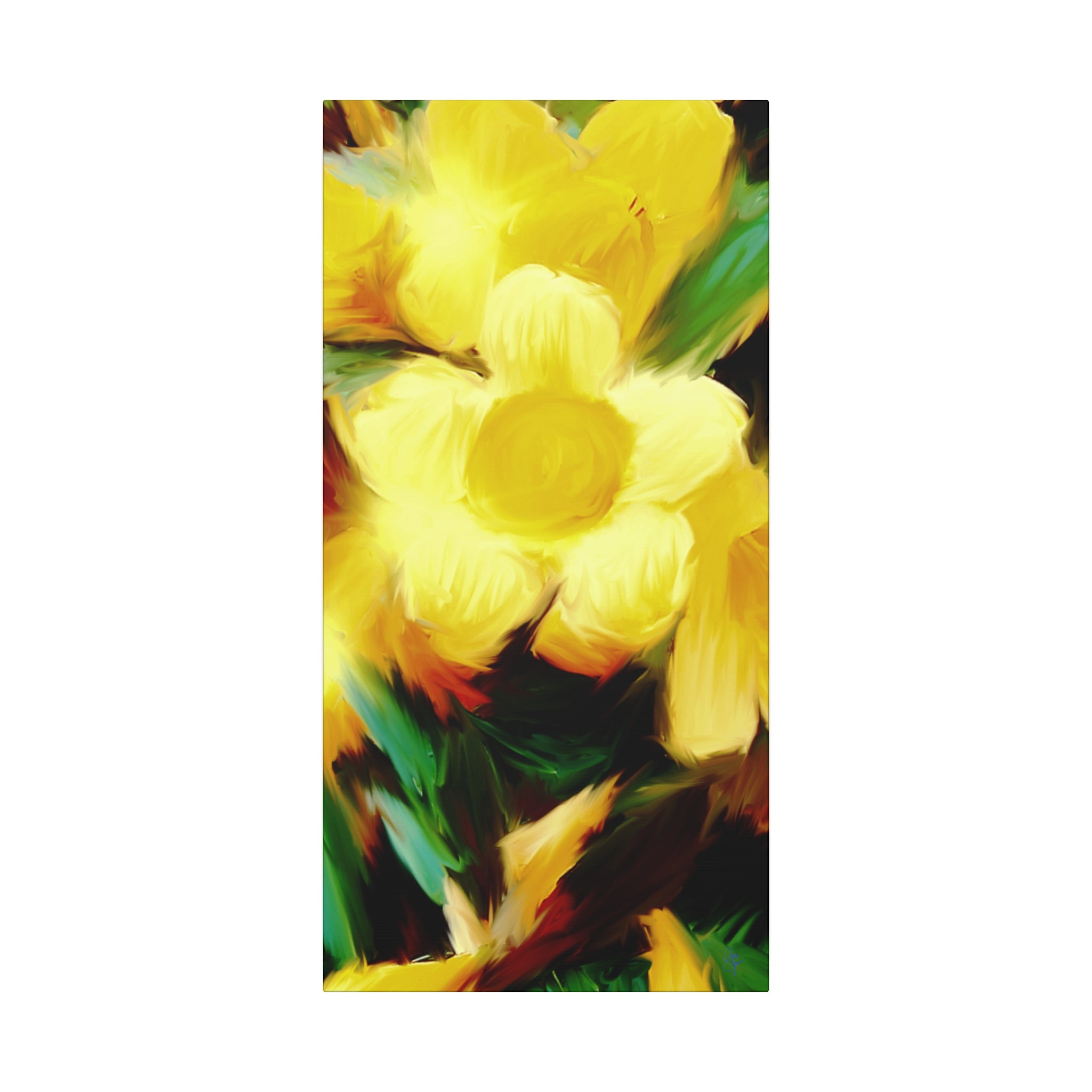 Yellow Floral Canvas Wall Art – Bright Sunflower-Style Painting, Matte Stretched Print
