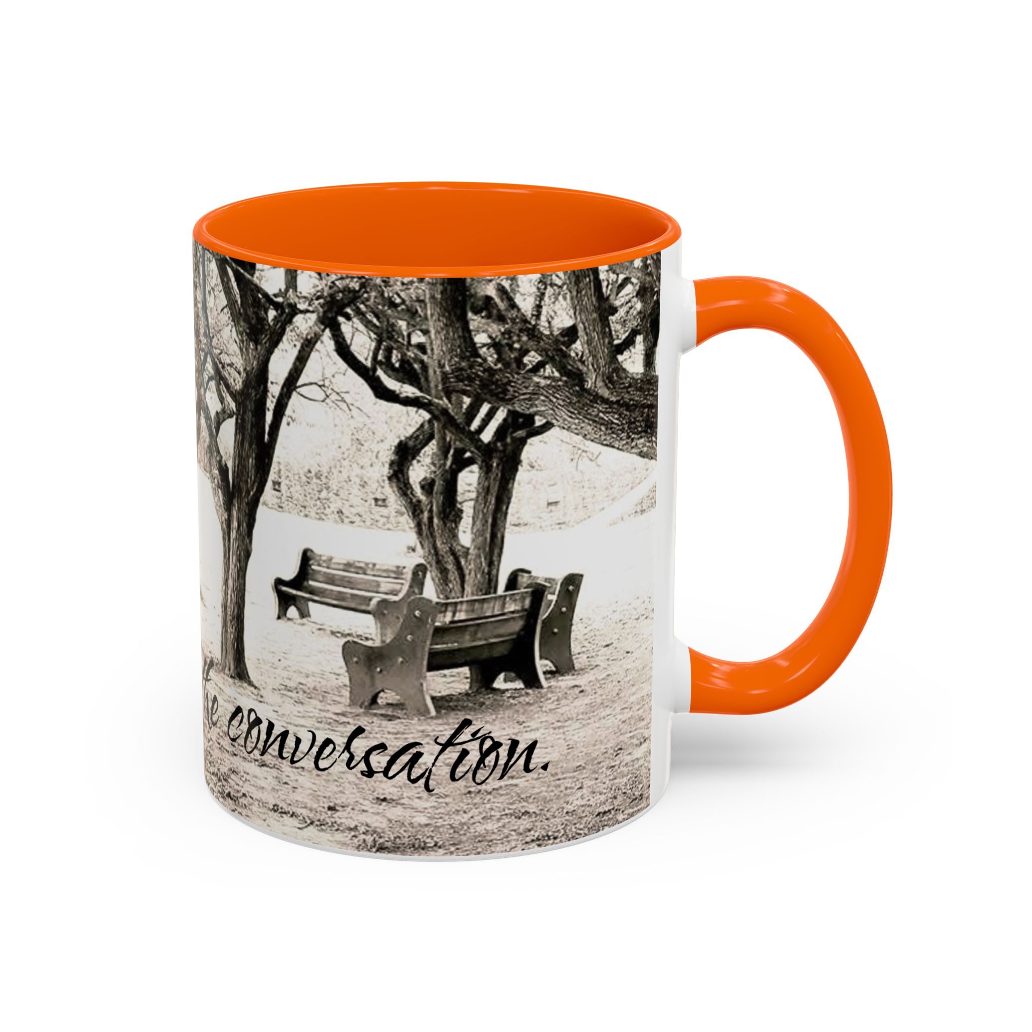 Conversation Bench Coffee Mug — 'I'll Join the Conversation' Accent Ceramic Mug