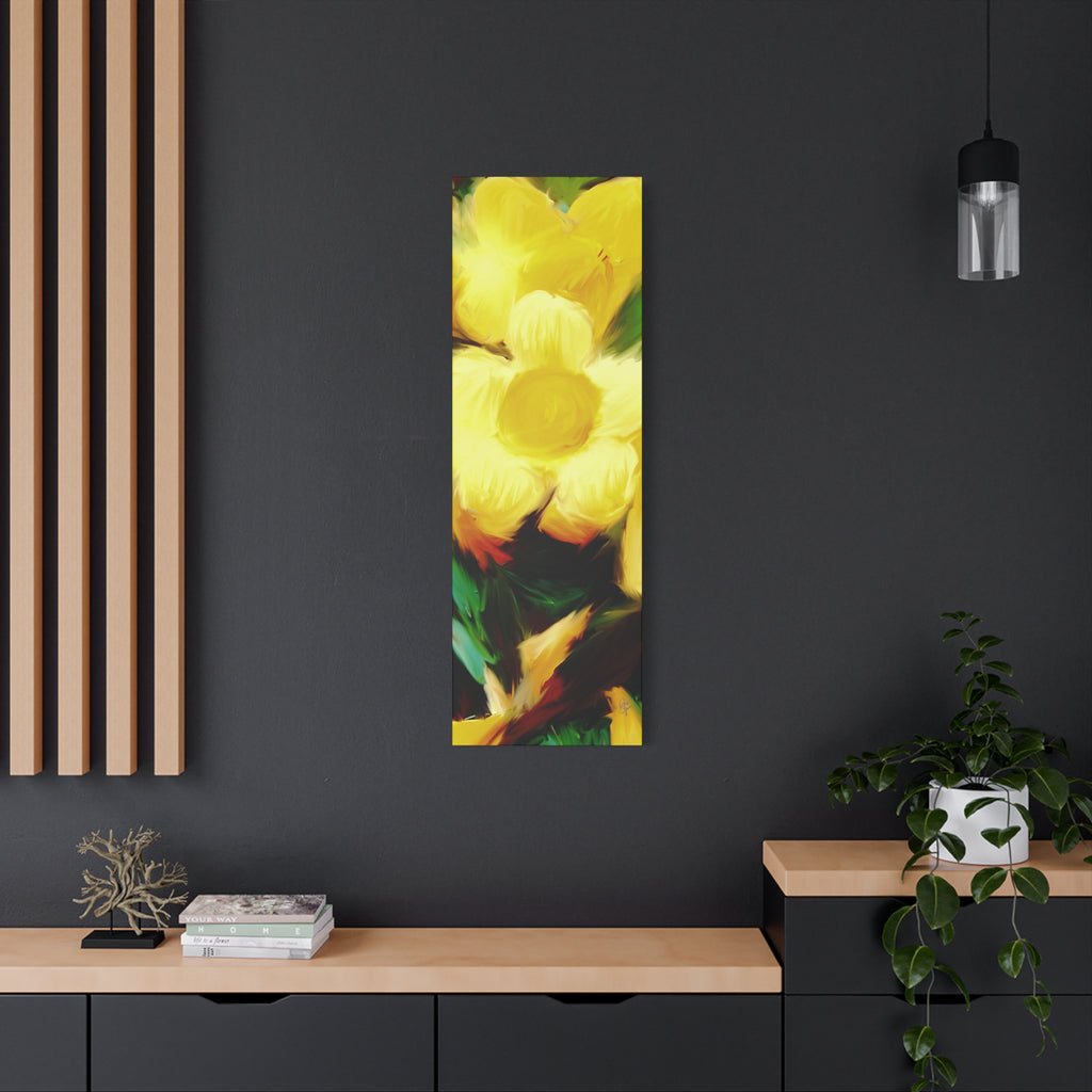Yellow Floral Canvas Wall Art – Bright Sunflower-Style Painting, Matte Stretched Print