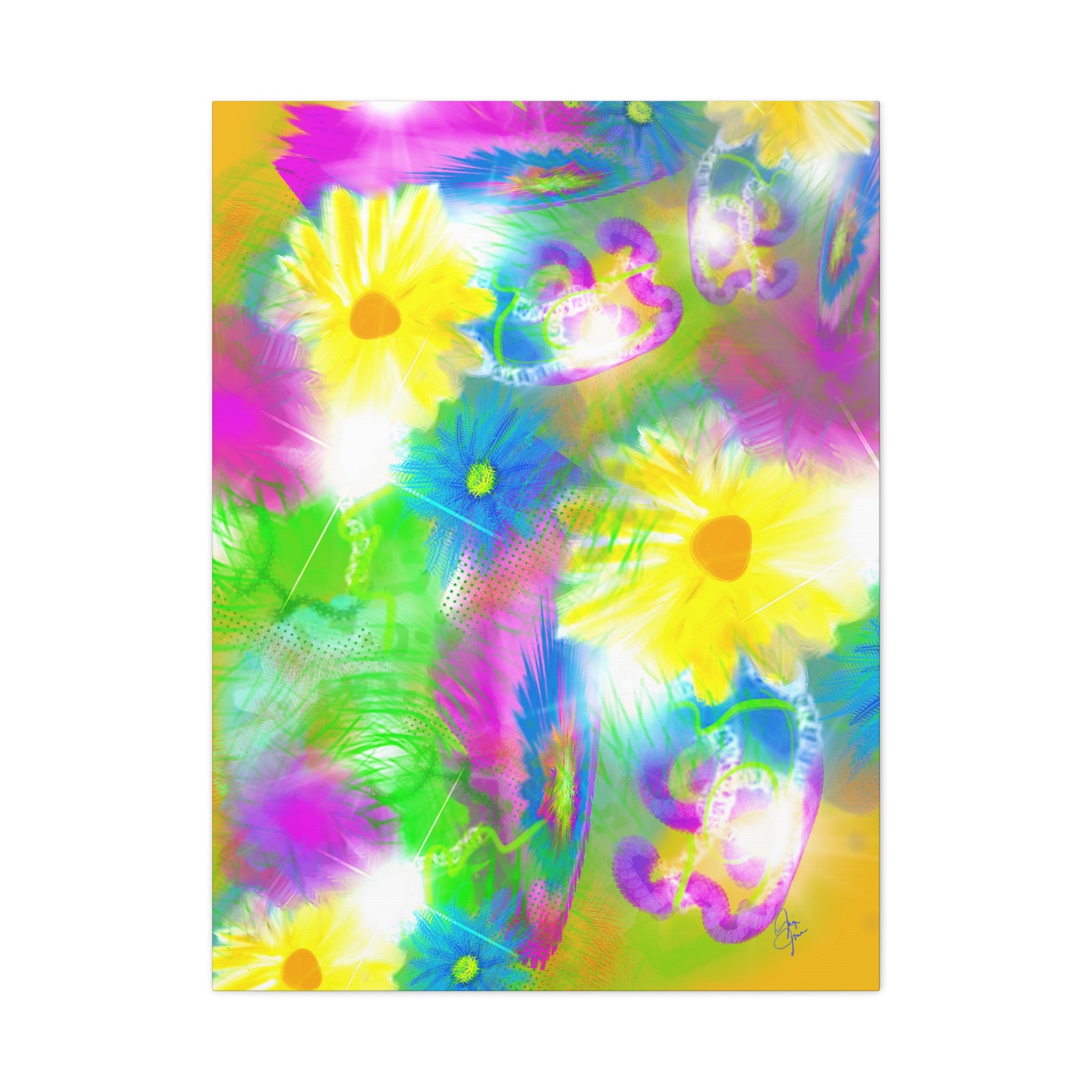Bright Floral Abstract Matte Canvas Wall Art — Vibrant Daisy Pop