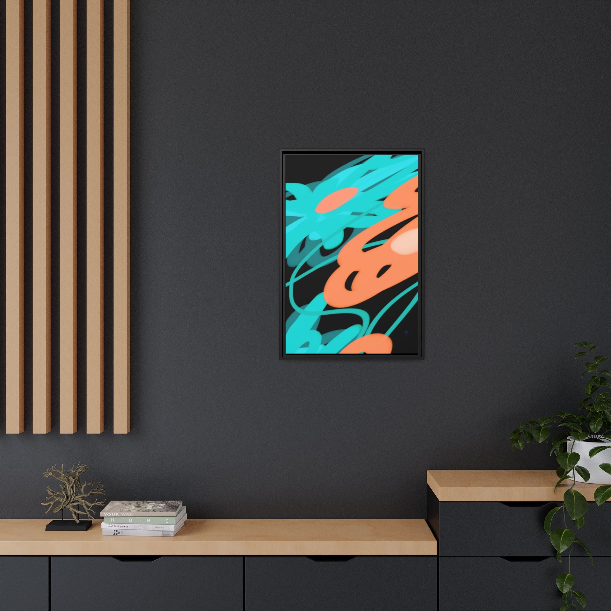 Abstract Teal & Coral Splash Framed Canvas