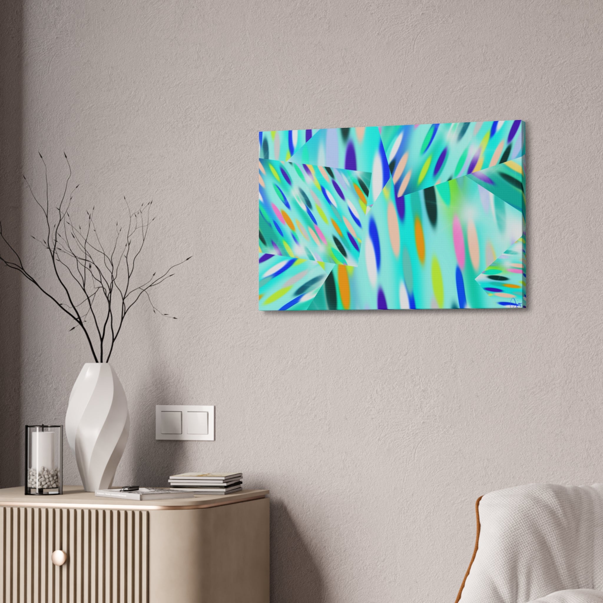 Abstract Aqua Canvas Print — Turquoise Geometric Art on Stretched 1.5" Canvas
