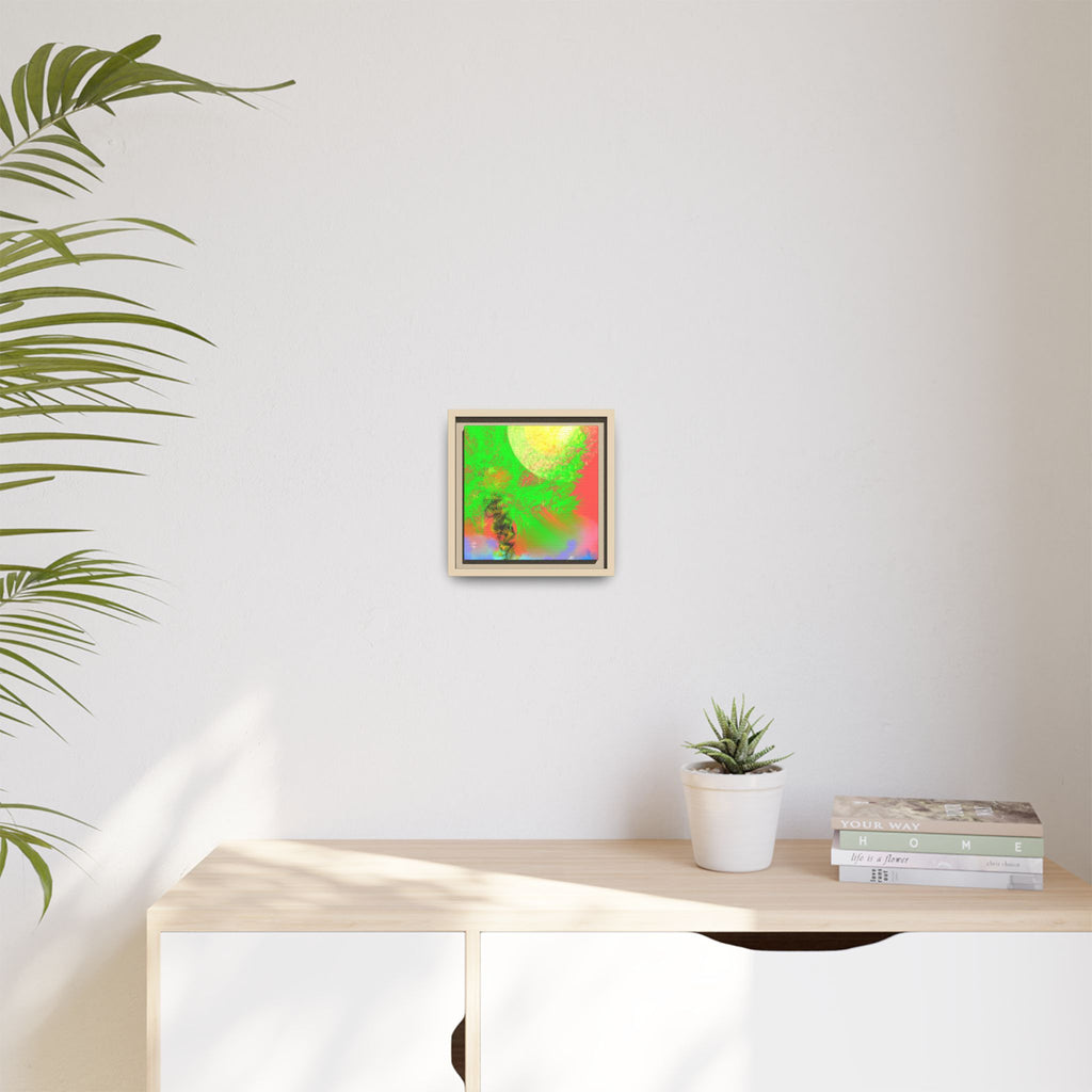 Abstract Neon Tree Matte Canvas Framed Art — Vibrant Green Moon Landscape