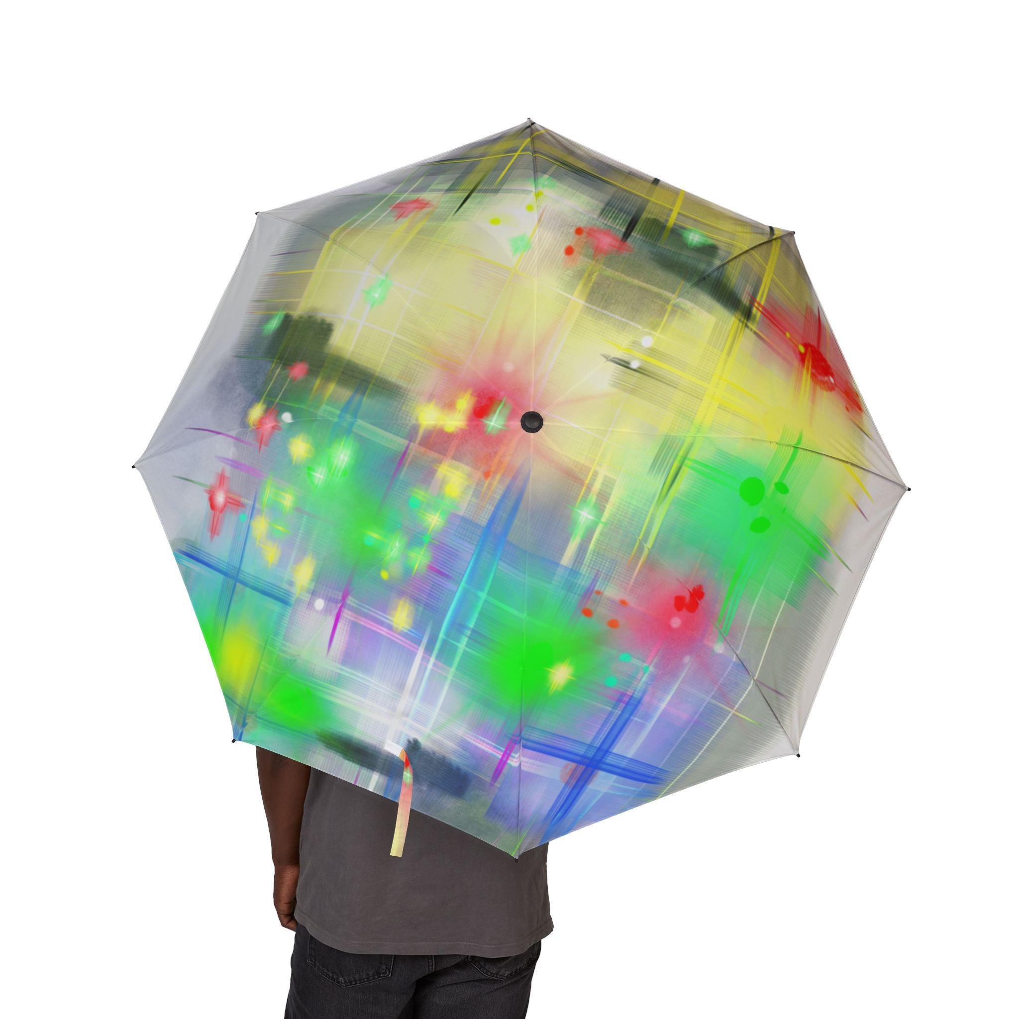 Color Splash Foldable Umbrella — Semi-Automatic Compact Rain Umbrella with Abstract Floral Print
