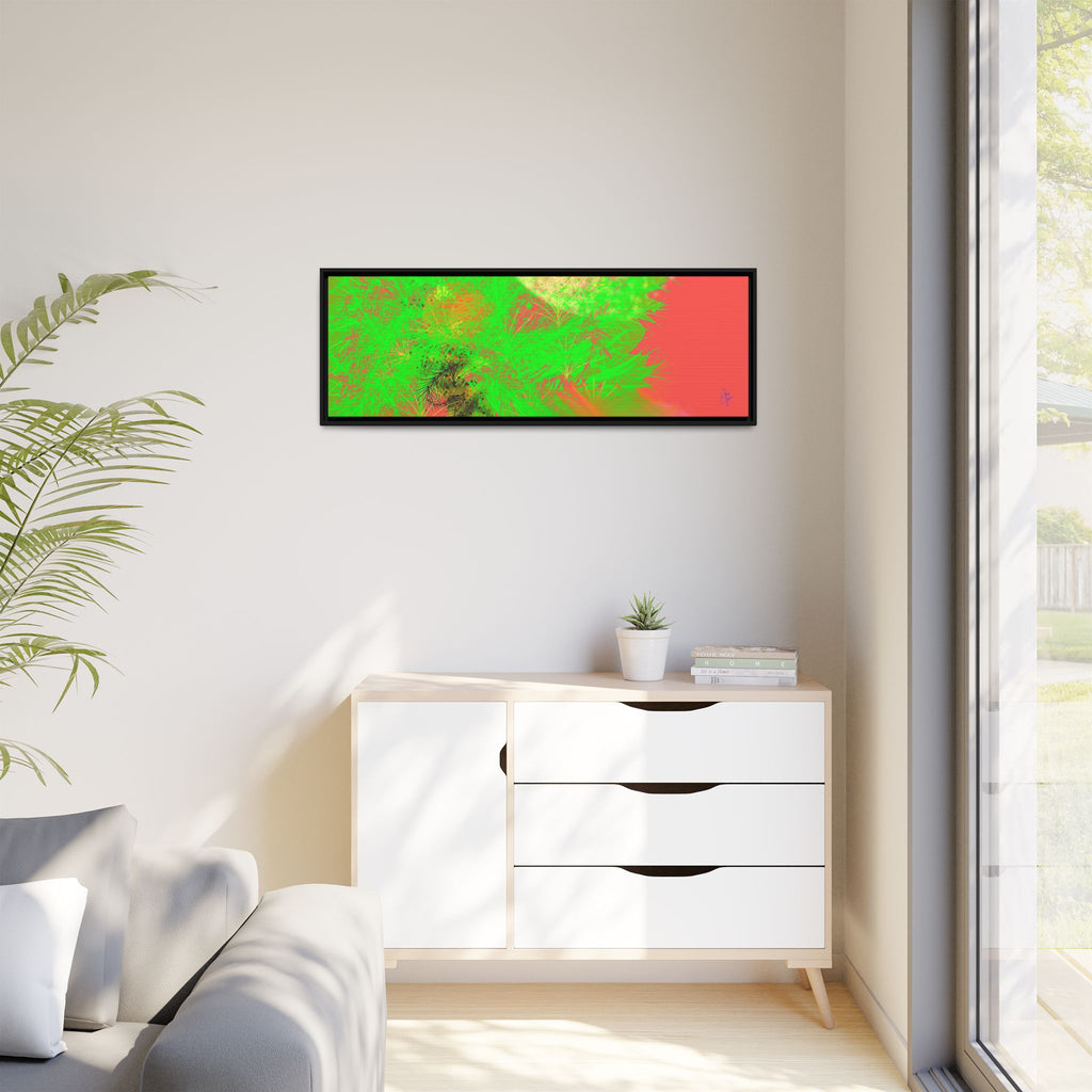 Abstract Neon Tree Matte Canvas Framed Art — Vibrant Green Moon Landscape