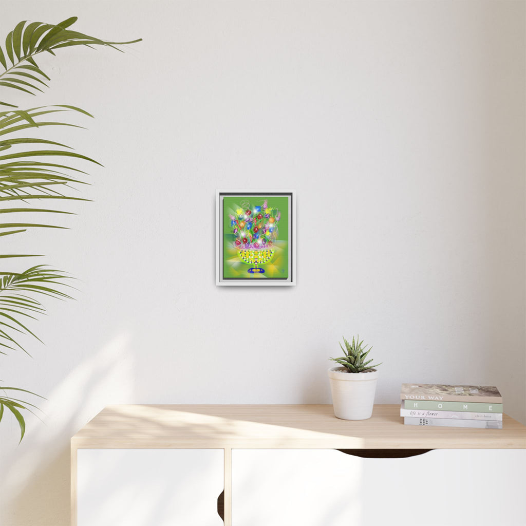 Framed Canvas Art - Colorful Festive Bouquet on Deep Blue Matte