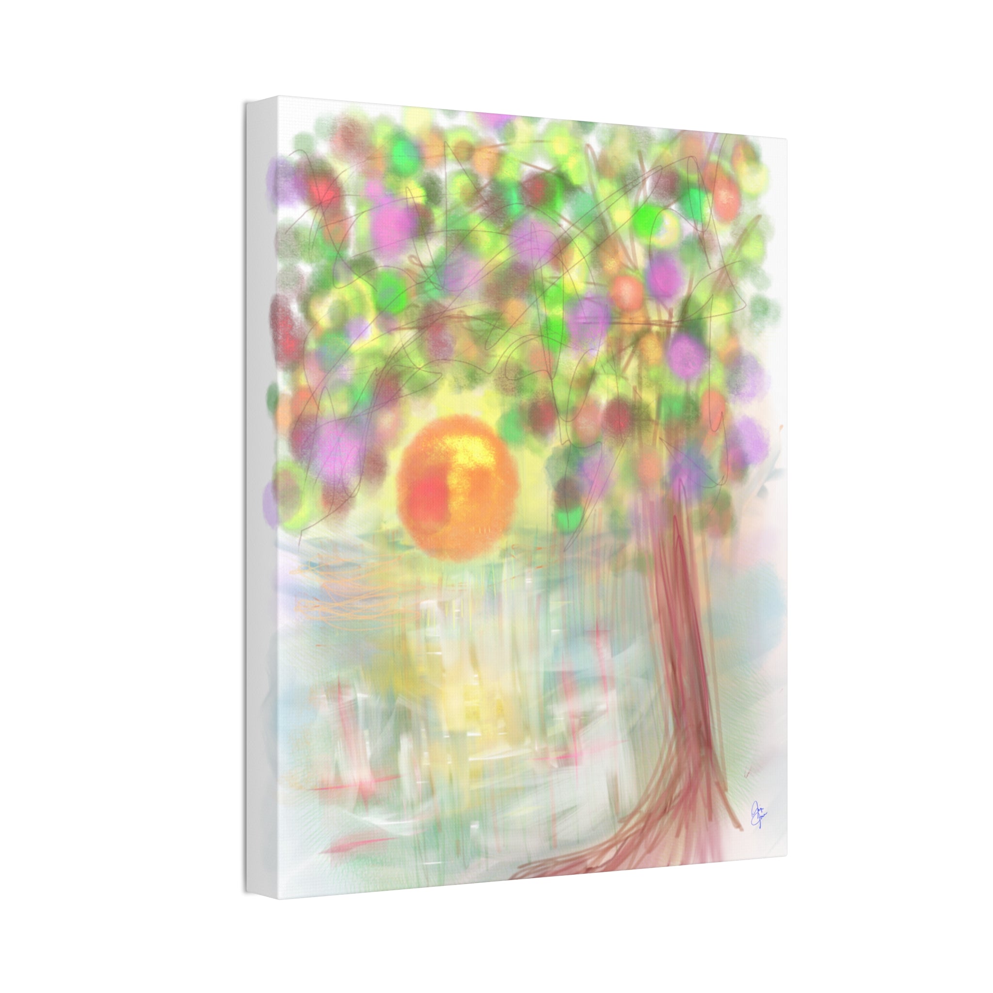 Canvas Art Print — Colorful Abstract Tree with Sun, Stretched Canvas 1.5"