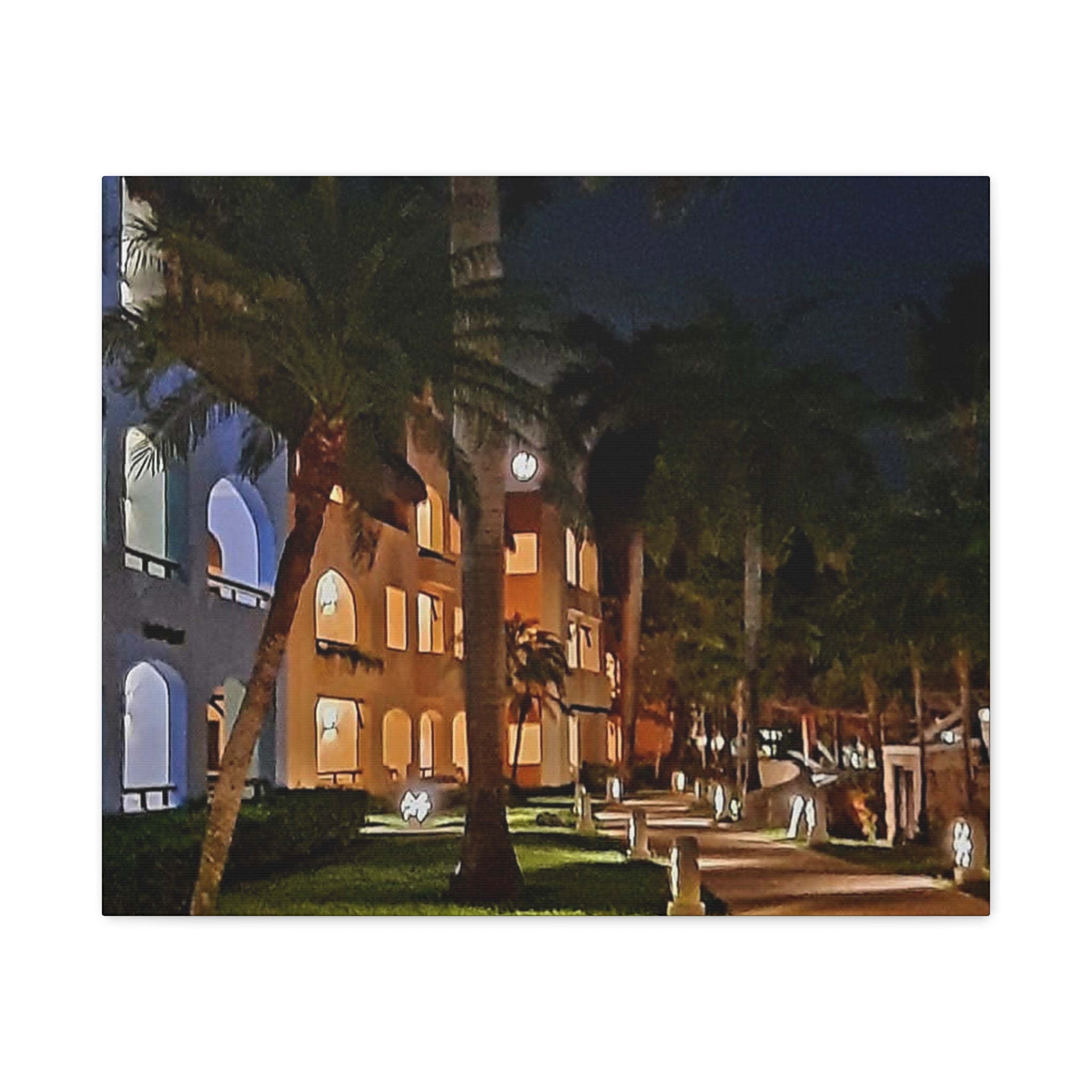 Tropical Night Hotel Matte Canvas Wall Art