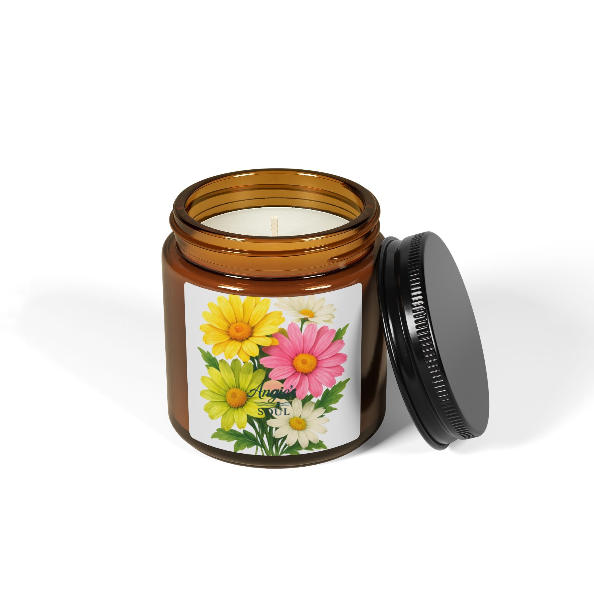 Soy Candle — Floral Daisies Scented Amber Jar