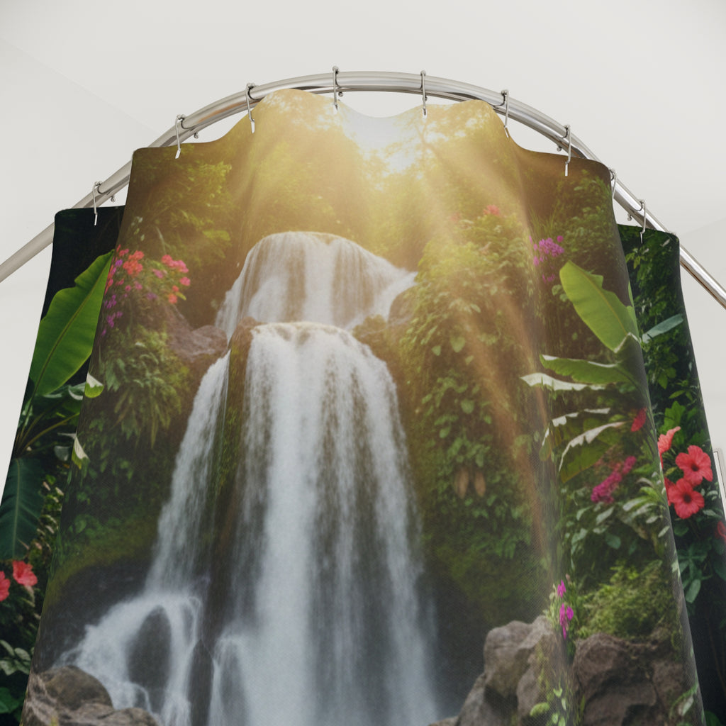 Waterfall Tropical Shower Curtain — Lush Jungle Oasis Bathroom Decor
