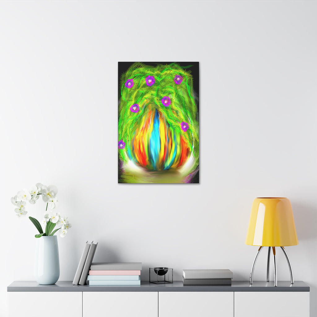 Abstract Floral Canvas Print — Colorful Blooming Vase Wall Art