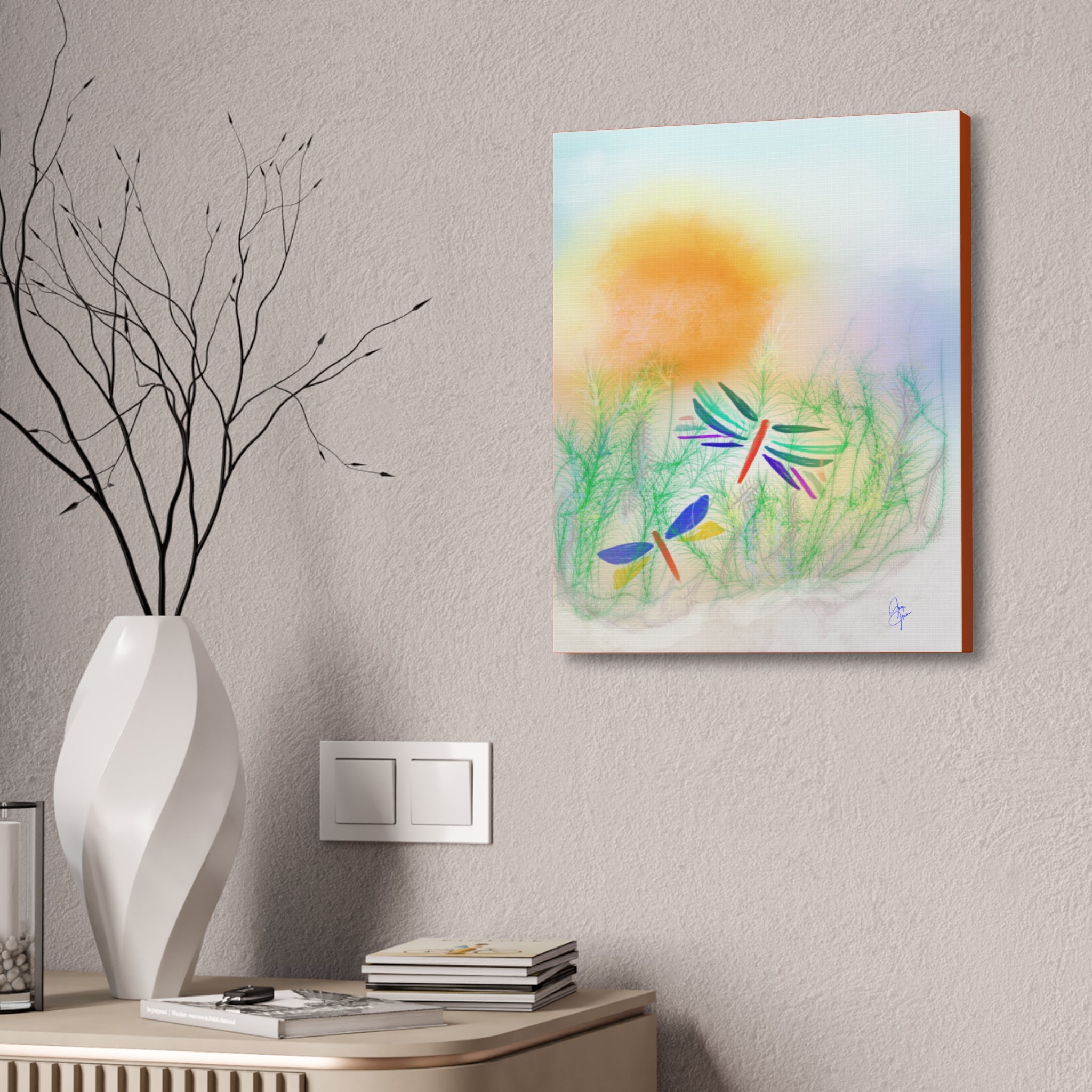 Dragonfly Meadow Canvas Art – Colorful Stretched Wall Decor (1.5" Depth)