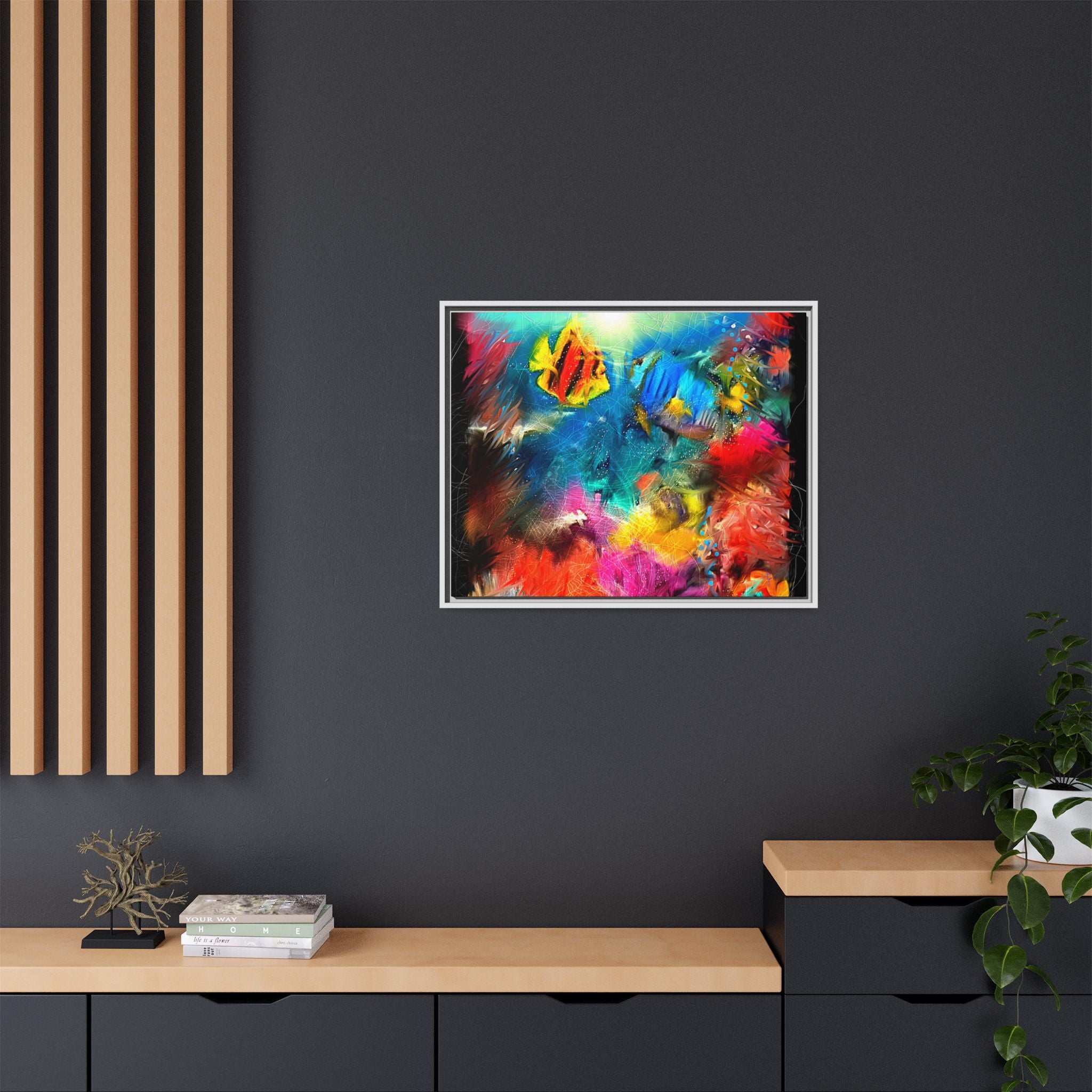 Framed Abstract Color Explosion Canvas — Vibrant Multi‑Color Wall Art