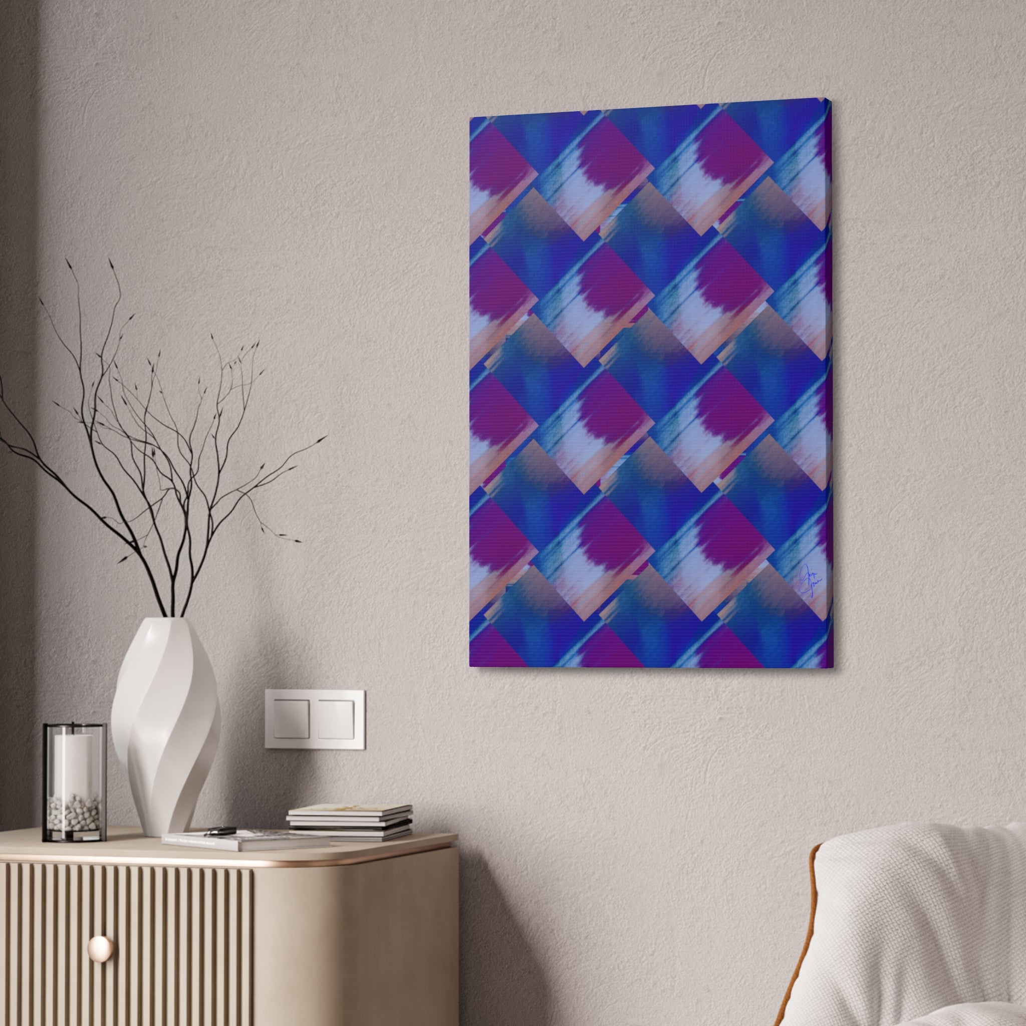Abstract Diamond Wave Canvas Print — Blue & Purple Geometric Wall Art