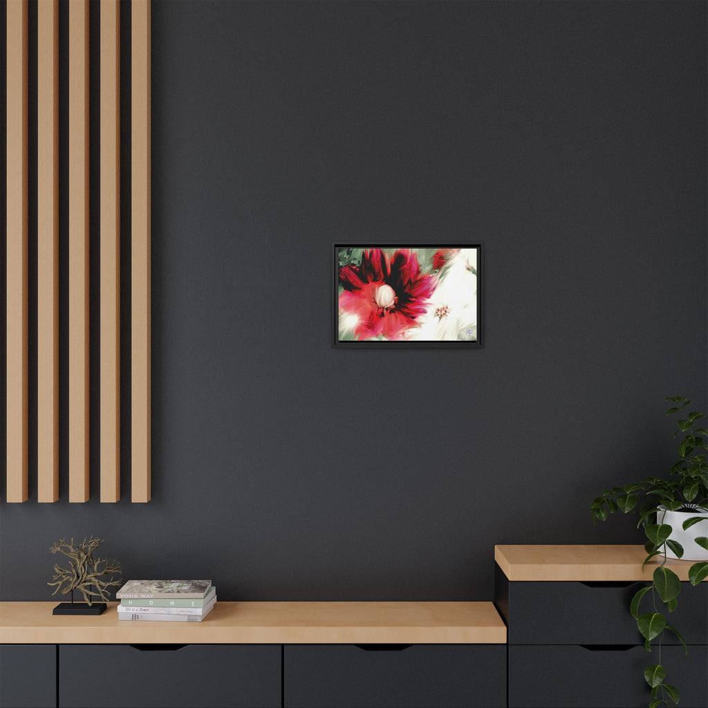 Framed Matte Canvas Print — Blurred Red & White Floral Art