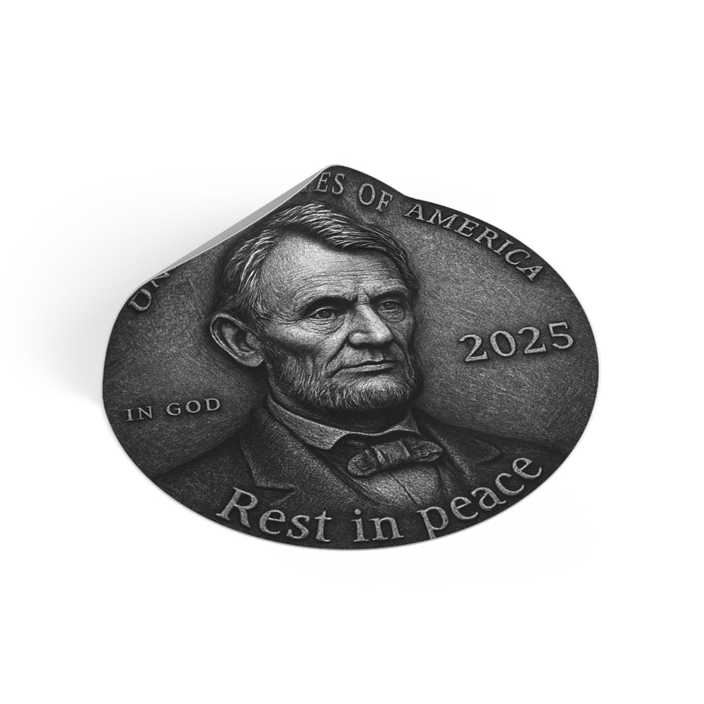 Round Vinyl Sticker — 'Rest in Peace' Coin Portrait (2025)