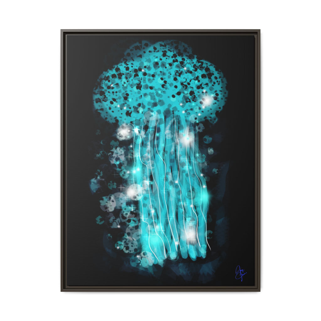 Glowing Jellyfish Art Print — Framed Matte Canvas