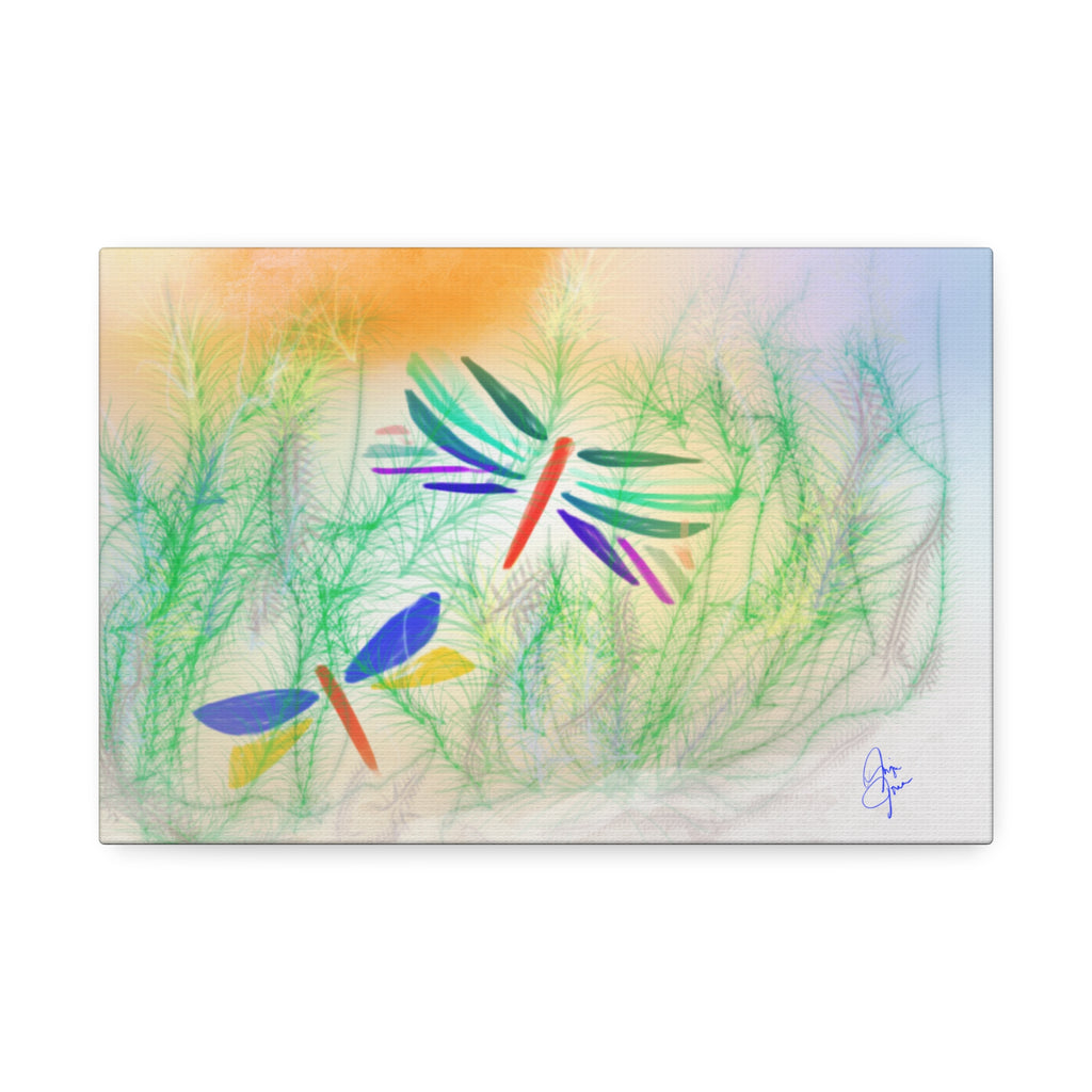 Dragonfly Meadow Canvas Art – Colorful Stretched Wall Decor (1.5" Depth)