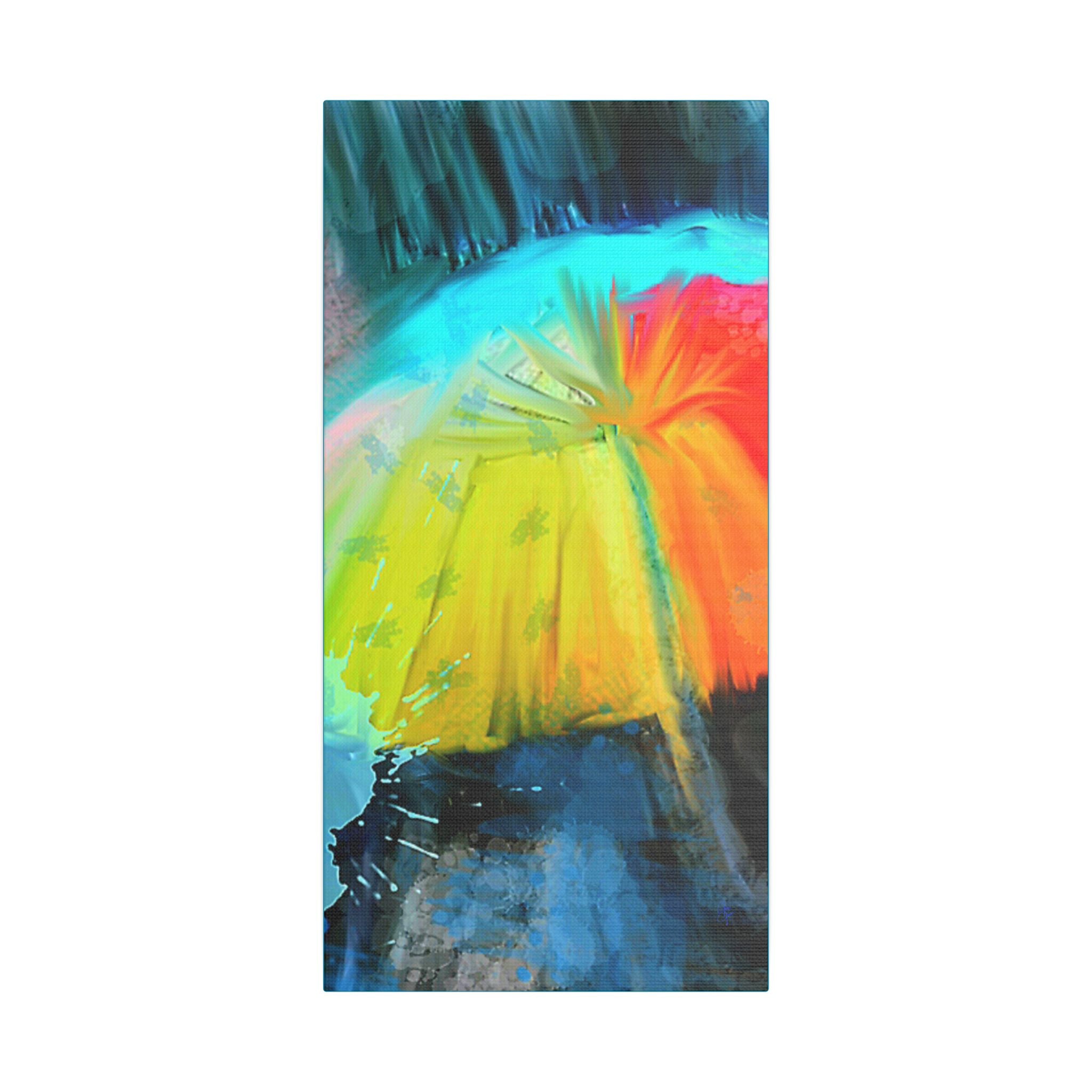 Abstract Rainbow Umbrella Canvas Print — Bright Colorful Satin-Stretched Wall Art