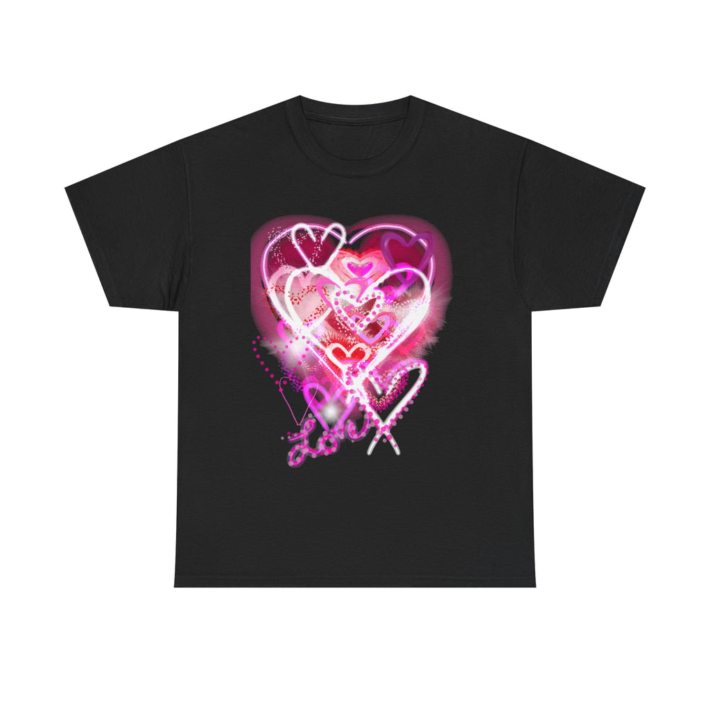 Love Hearts Tee — Pink Watercolor Heart Design Valentine’s Day T‑Shirt