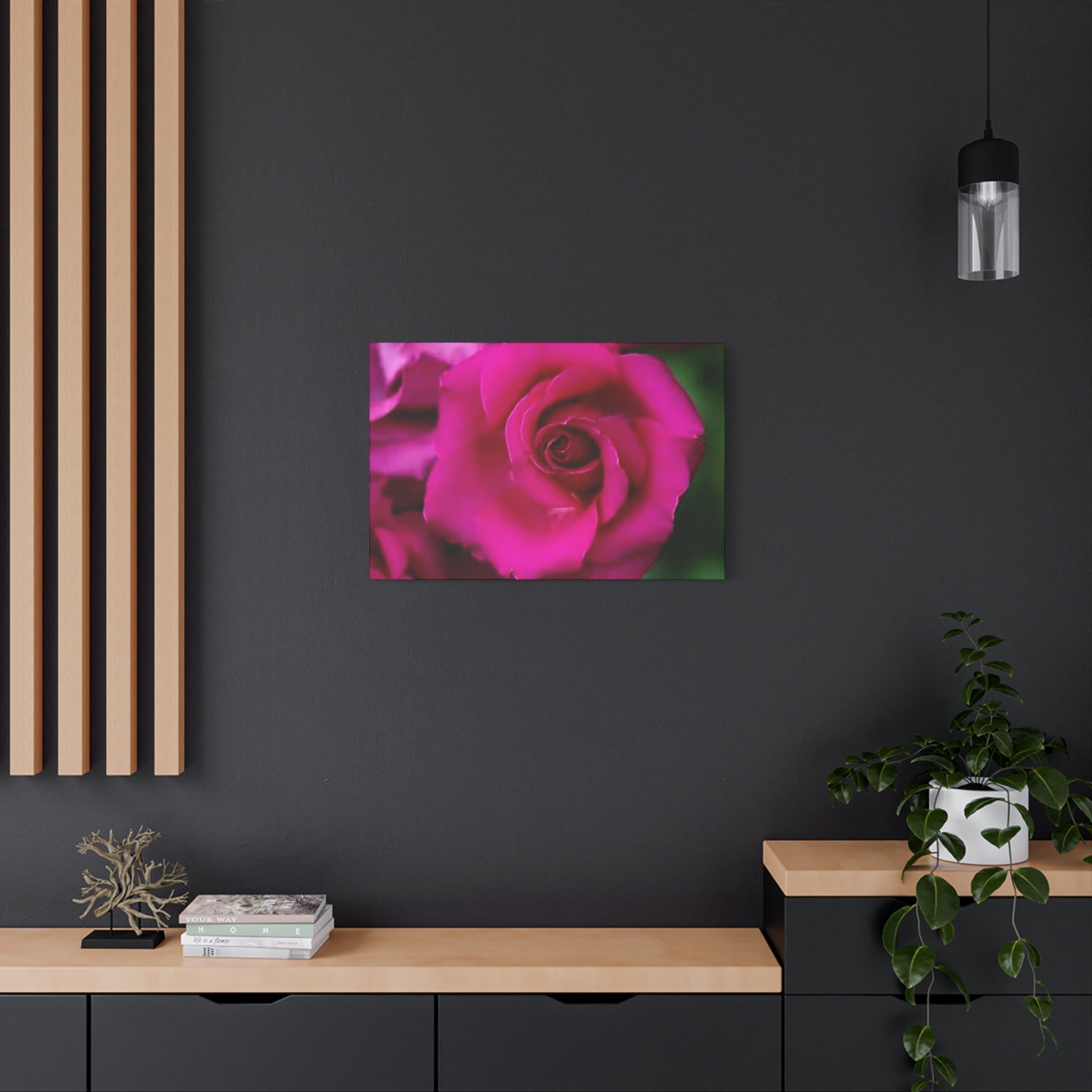 Hot Pink Rose Canvas Wall Art — Stretched Matte Floral Print