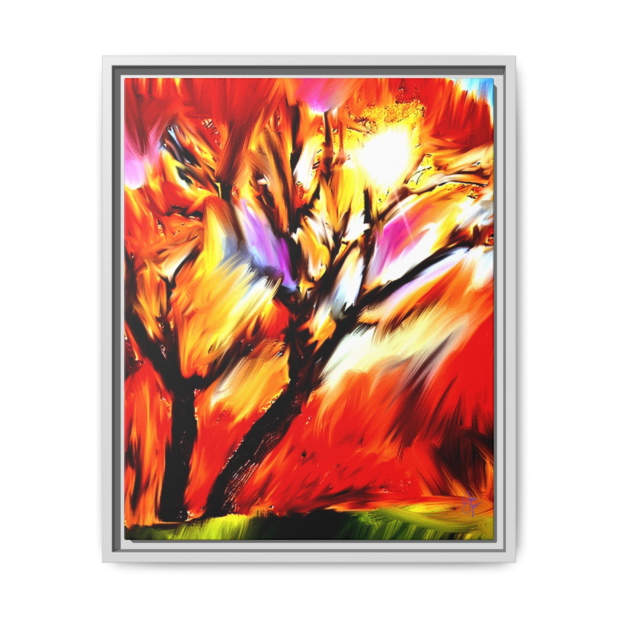 Framed Matte Canvas Print — Vibrant Tree Landscape