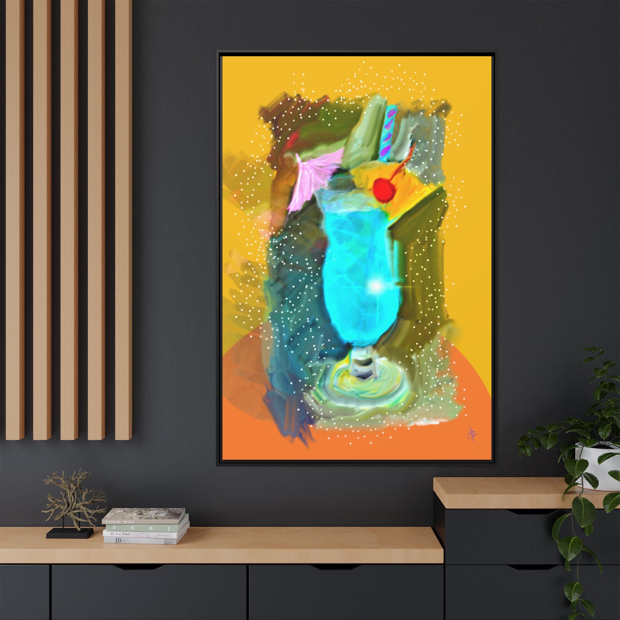 Tropical Blue Cocktail Canvas Print — Framed Matte Bar Art