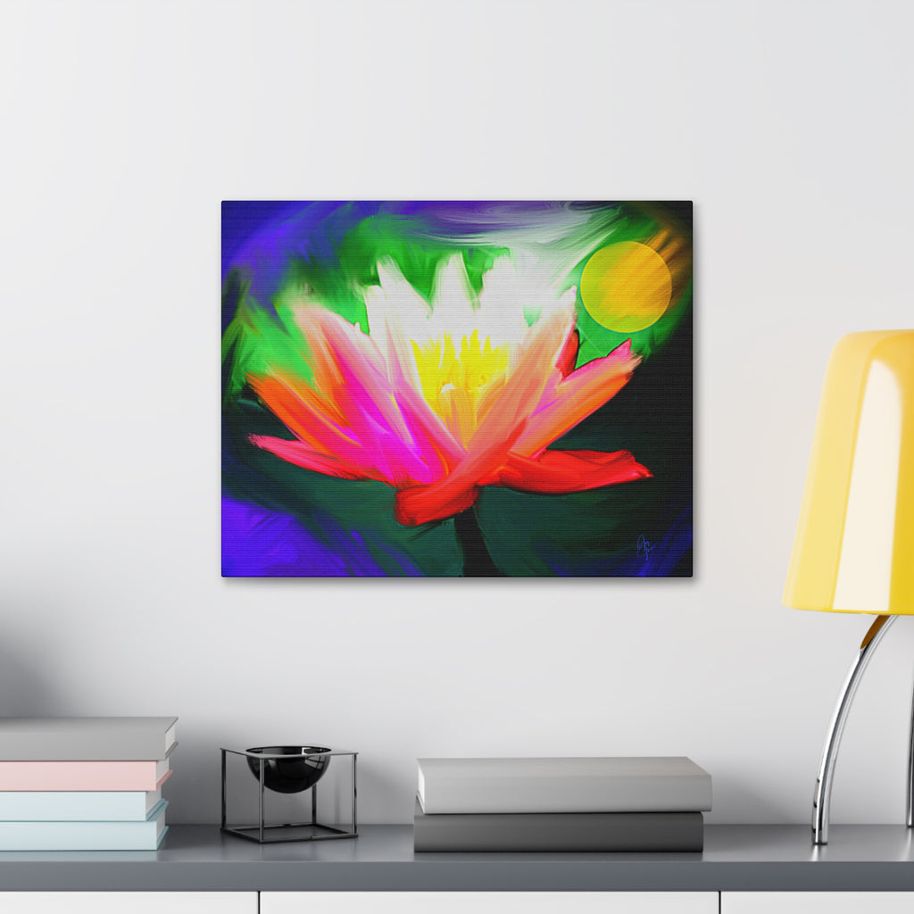 Vibrant Lotus Canvas Print — Bright Floral Stretched Wall Art