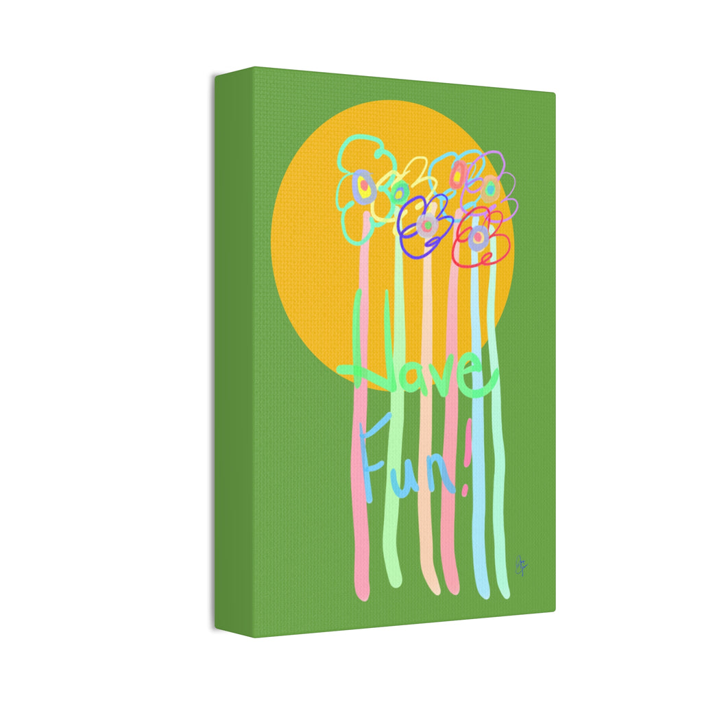 Have Fun Floral Canvas Art — Bright Green Stretched Wall Decor