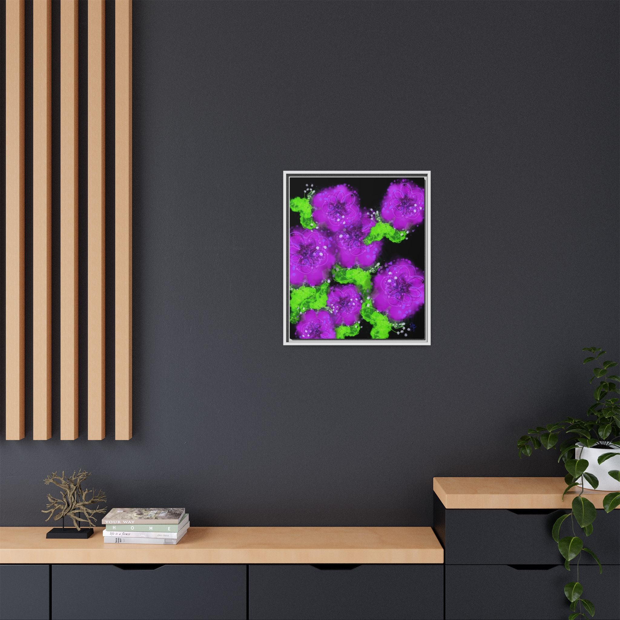 Framed Floral Canvas Print — Matte Multi-Color Blooms Wall Art
