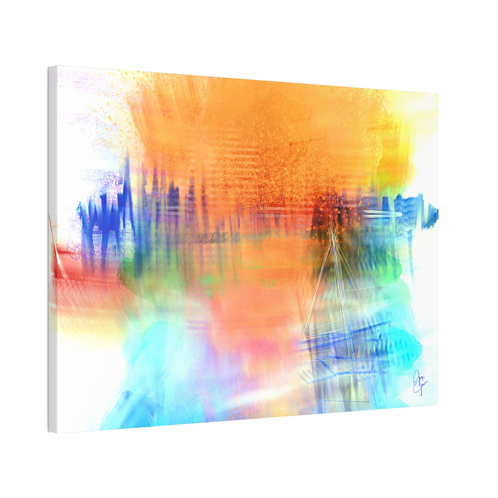 Abstract Color Burst Canvas — Vibrant Orange & Blue Stretched Wall Art