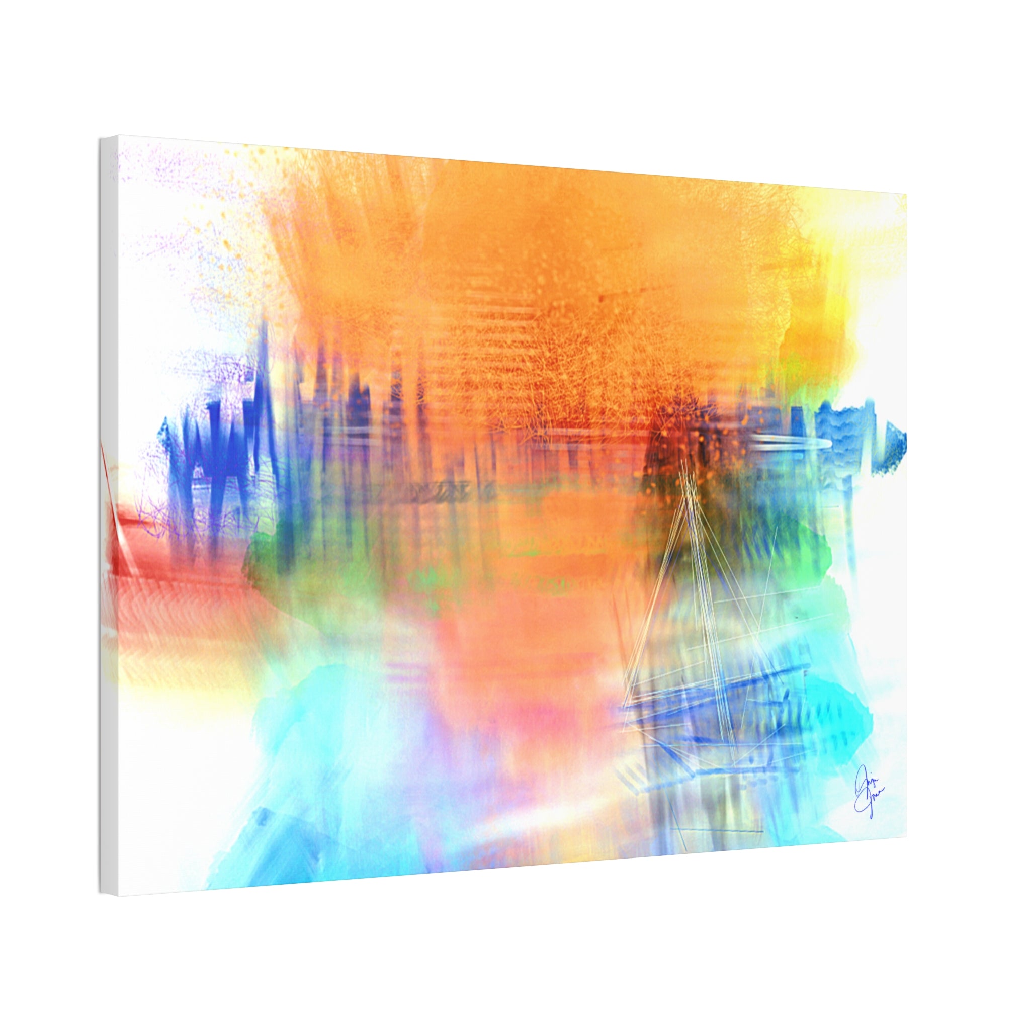 Abstract Color Burst Canvas — Vibrant Orange & Blue Stretched Wall Art