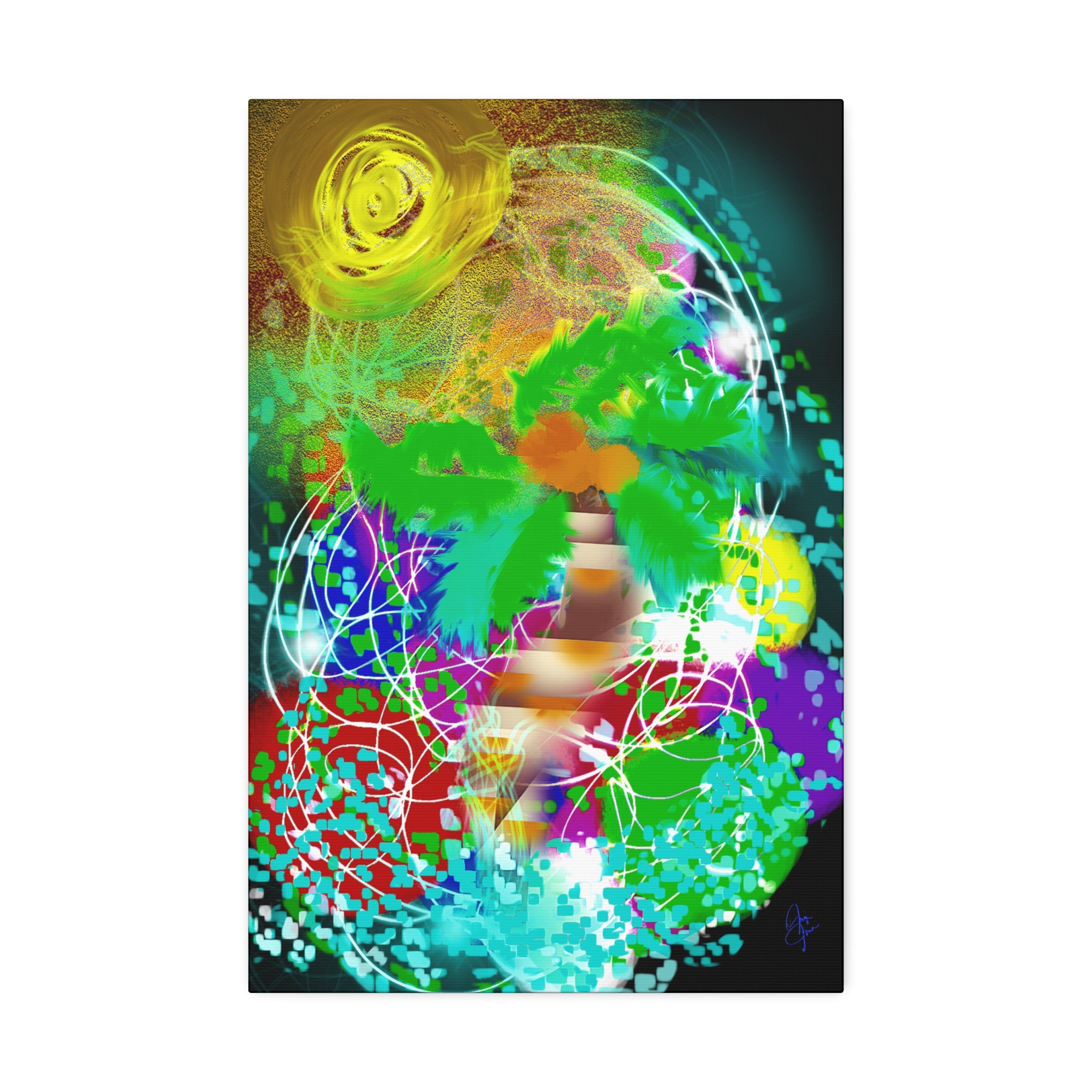 Tropical Abstract Canvas Print — Colorful Palm Tree Wall Art Stretched 1.5"